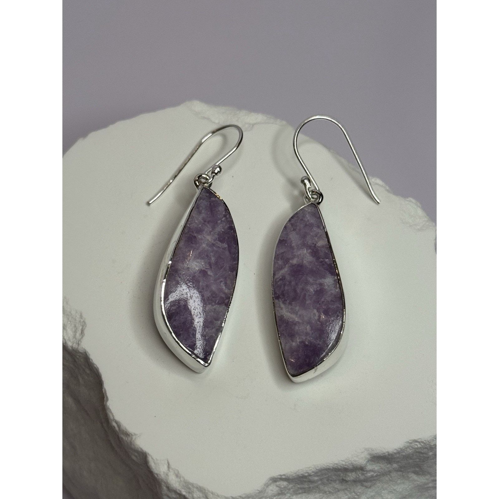 Jewelry 925 STERLING SILVER LEPIDOLITE EARRINGS LENGTH 2 INCH Size ONE SIZE - 9 Thumbnail