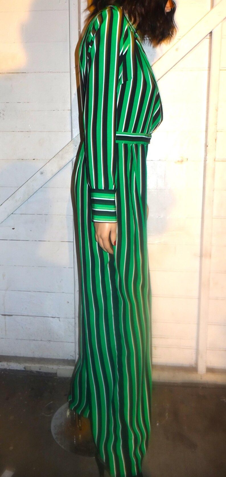 Other Hello Miss Green Black Striped Jumpsuit M Size 30" / US 8 / IT 44 - 6 Thumbnail