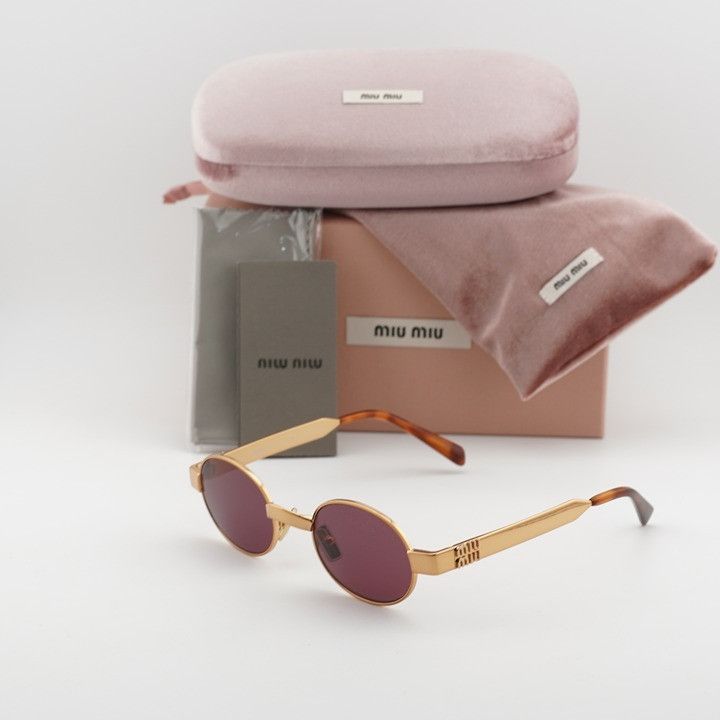 Miu Miu Miu Miu MUB51S 7OE30Y Sunglasses Brass Oval Frame Size ONE SIZE - 1 Thumbnail