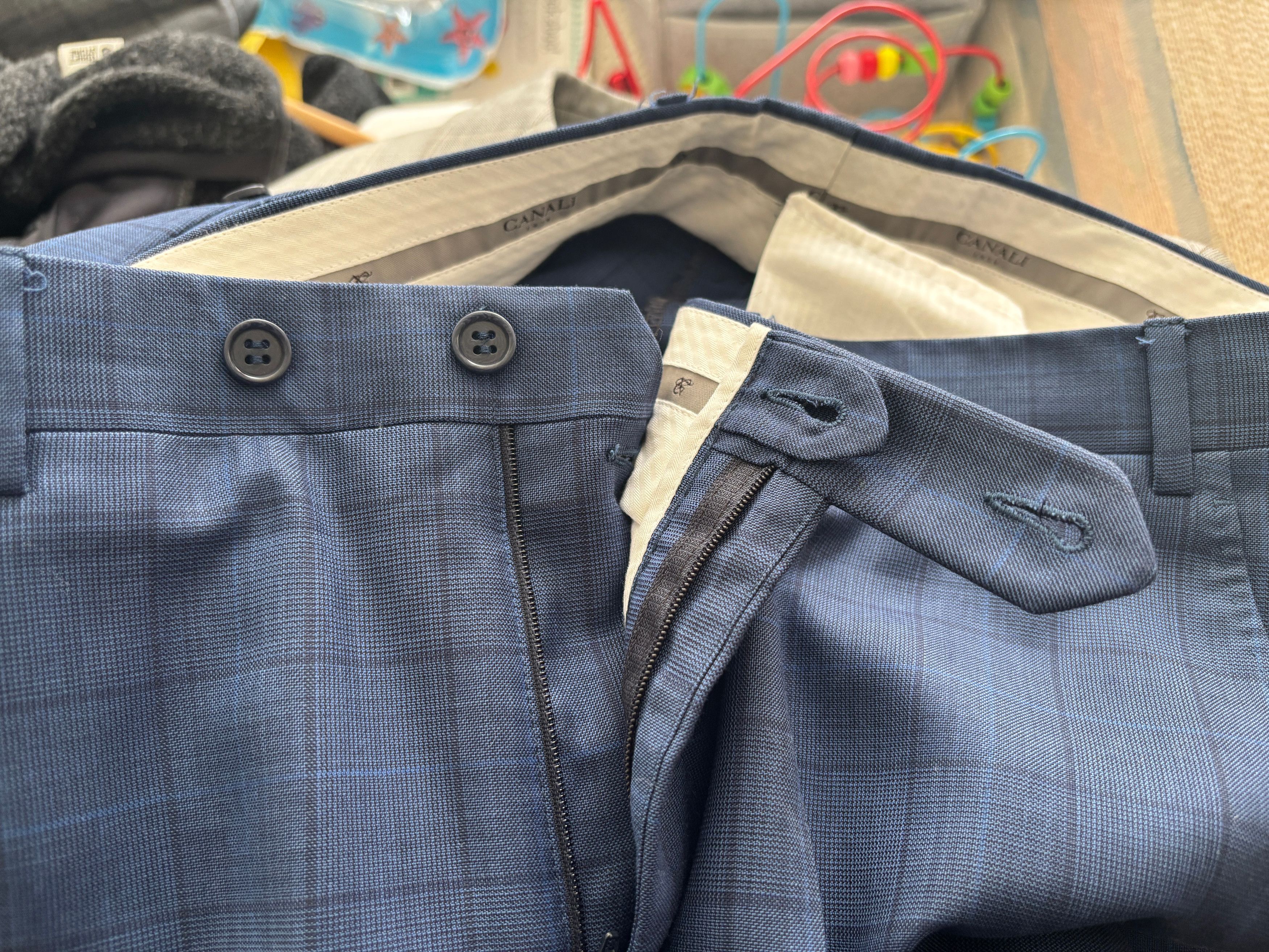Canali $2100 Windowpane Check Blue Suit - Size 46. Pants 36-37 Size 46R - 21 Thumbnail