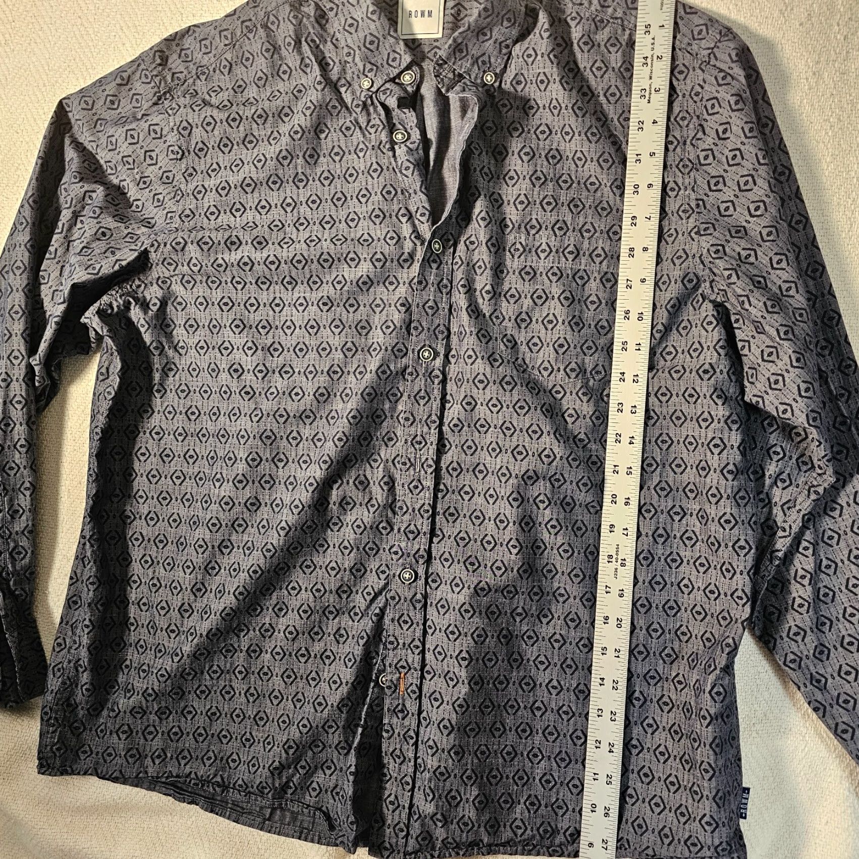 Vintage ROWM Shirt Mens XL Blue Geometric Long Sleeve Button Up Cotton Business Casual Size US XL / EU 56 / 4 - 5 Thumbnail