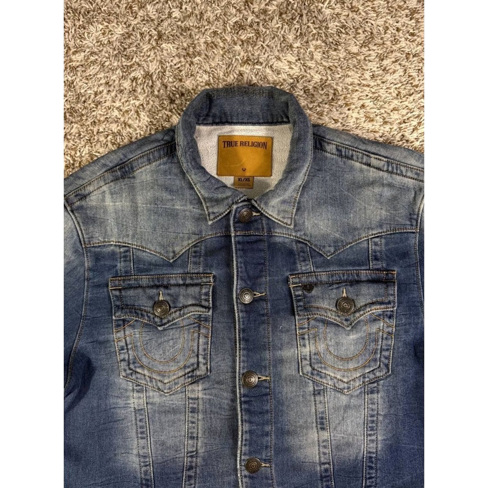 True Religion True Religion Jimmy Denim Jacket Slim Men's Size XL Blue Cotton Button Bomber Size US XL / EU 56 / 4 - 2 Thumbnail