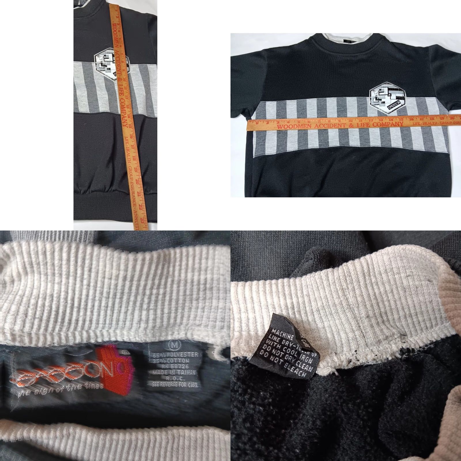 Vintage VINTAGE 80s Sasson Sweatshirt Crew Neck Unisex M Black Gray Stripe Knit Pullover Regular Men Size US M / EU 48-50 / 2 - 8 Thumbnail