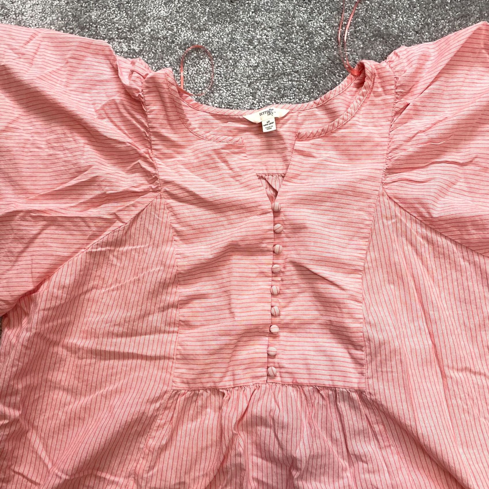 Vintage Terra & Sky Blouse Shirt Womens 1X 16W-18W Pink Cotton Top Knit Long Sleeve V-Neck Button Casual Style Basic Size XL / US 12-14 / IT 48-50 - 2 Thumbnail