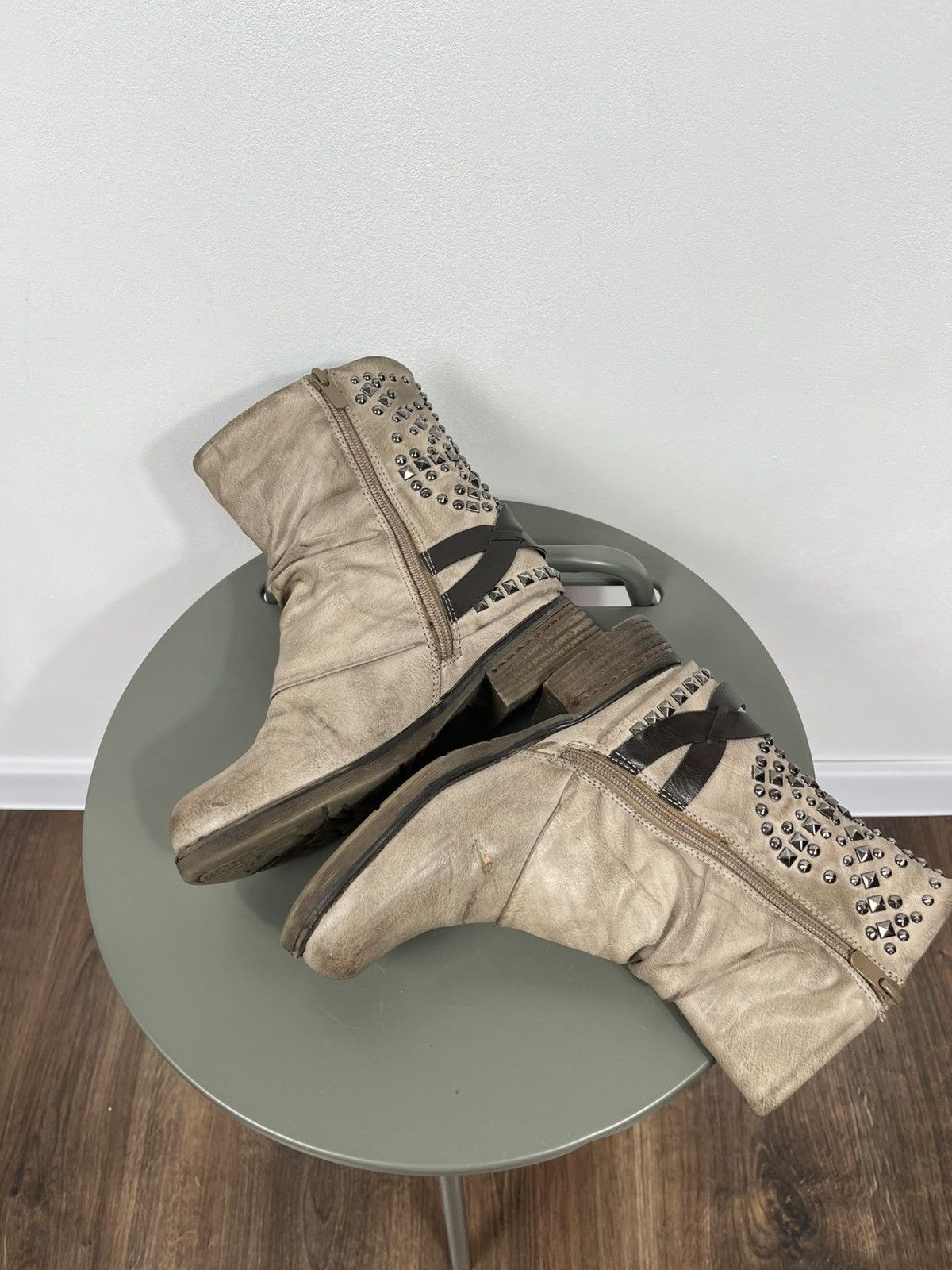 Other Avant Garde Studded Faux Leather Biker Boots EU 36 Slouchy Size US 5 / IT 35 - 8 Thumbnail
