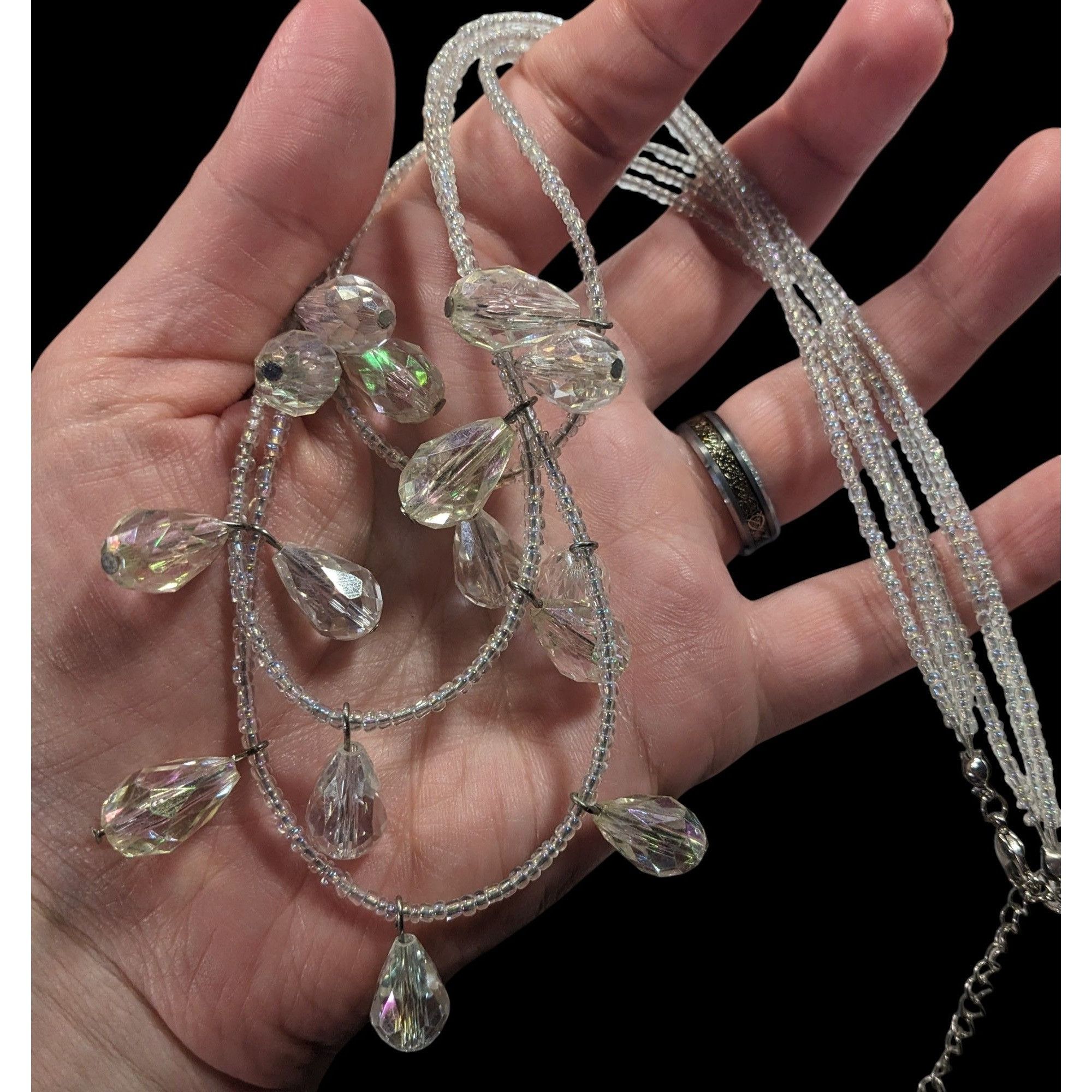 Other Whimsical Elegant Clear Aurora Borealis Beaded Teardrop Mult Size ONE SIZE - 5 Thumbnail