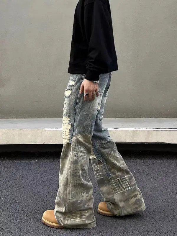 VIBE Heavy duty washed and torn camouflage patchwork jeans Size US 32 / EU 48 - 5 Thumbnail