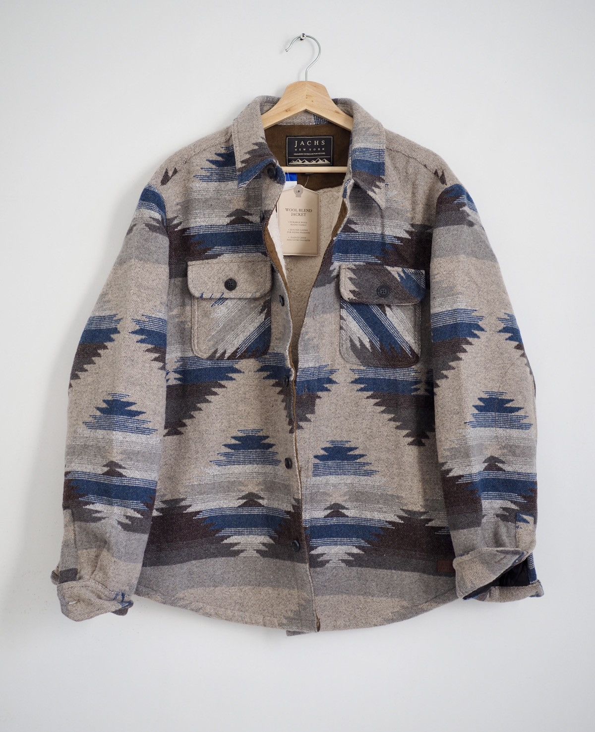 image of Jachs New York Aztec Wool Blend Fleece Shirt Jacket New in Grey, Men's (Size Large)