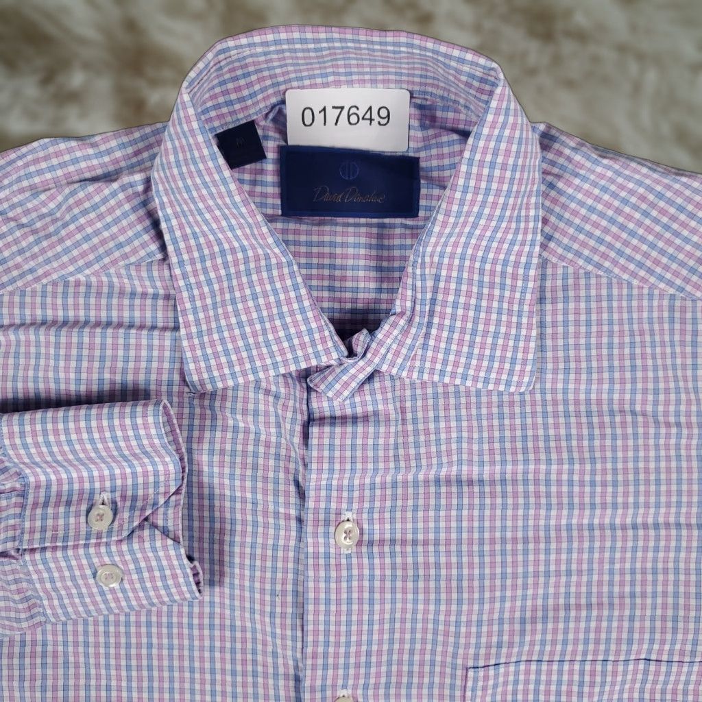 David Donahue David Donahue Shirt Mens Medium Purple/Blue Check Casual Button Up Long Sleeve Size US M / EU 48-50 / 2 - 1 Thumbnail