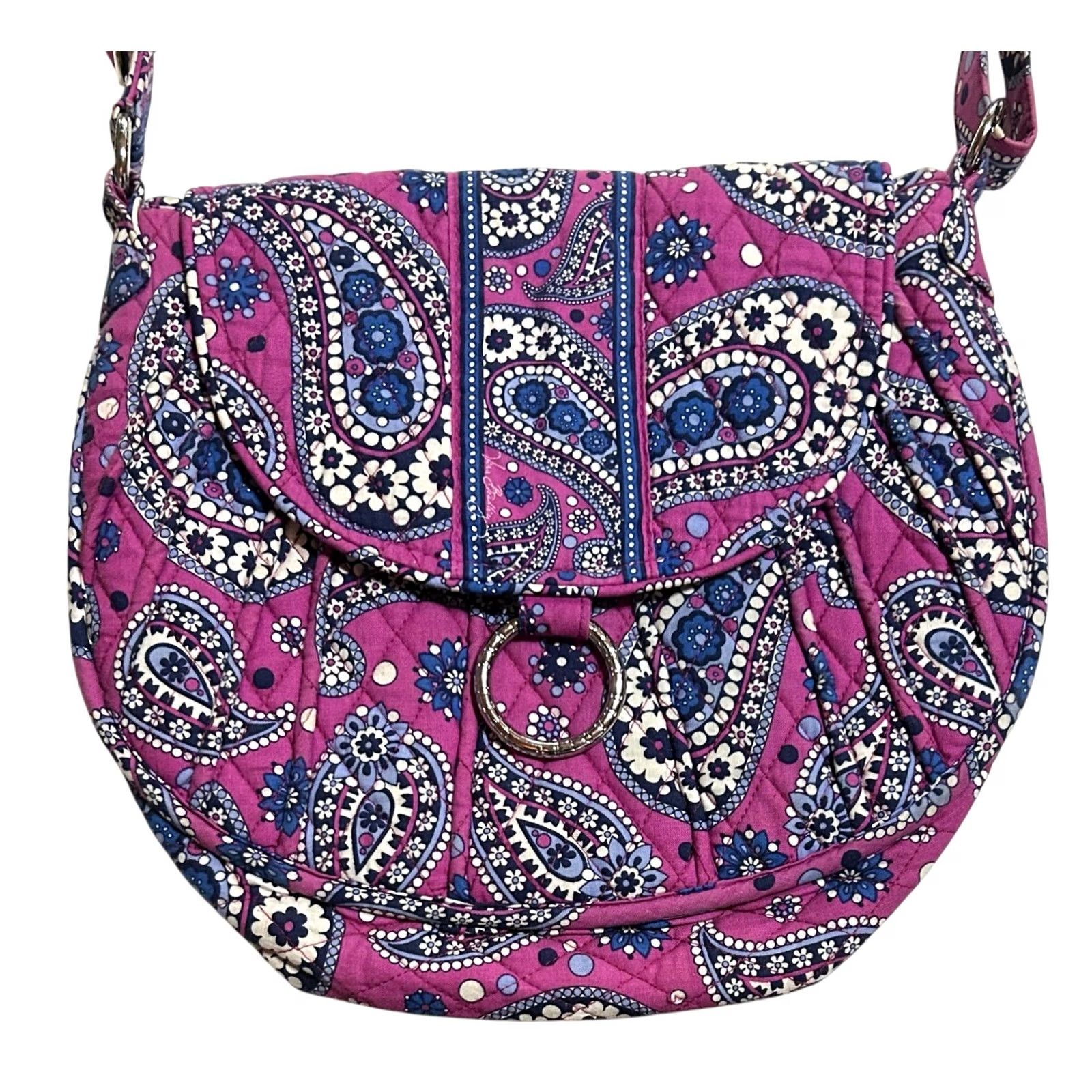 Vintage Vera Bradley Hobo Saddle Bag Boysenberry Purse Crossbody Shoulder Women Large Purple Pattern Paisley Quilted Size ONE SIZE - 2 Thumbnail