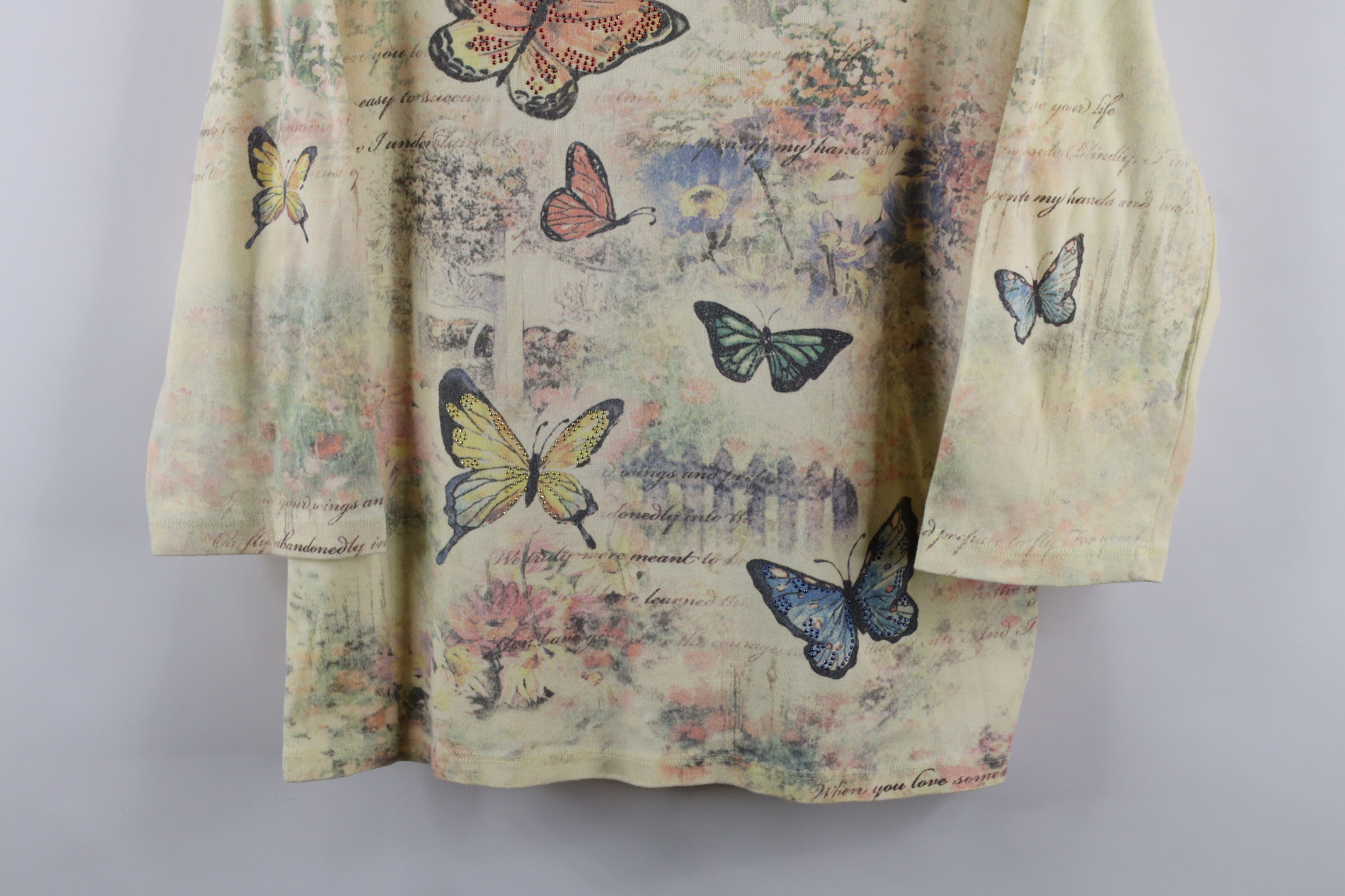 Vintage Vintage 90s Streetwear Butterfly Ribbed Knit T-Shirt Yellow Size XL / US 12-14 / IT 48-50 - 3 Thumbnail