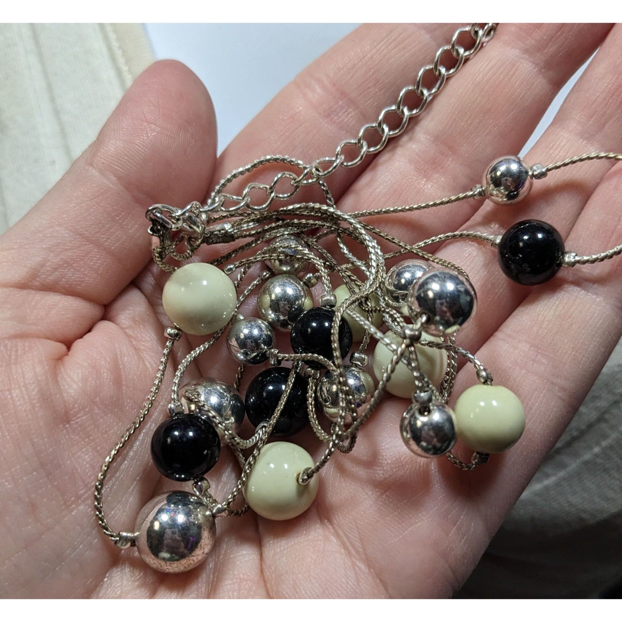 Other Retro Glam Multi-Layered Silver Tone Necklace With Black & C Size ONE SIZE - 5 Thumbnail