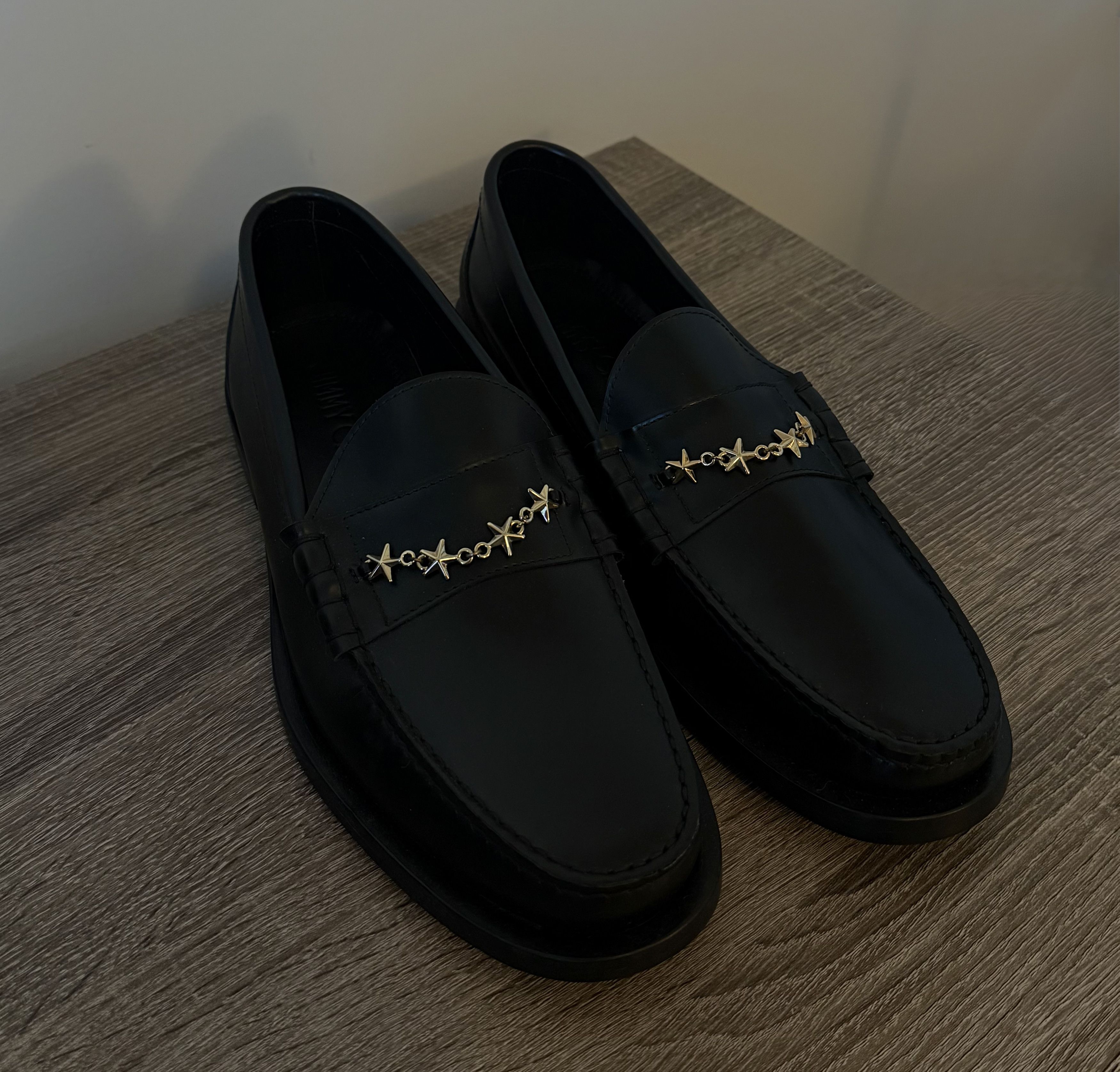 Jimmy Choo Jimmy Choo Mocca Gold Tone Star Chain Loafers Black Leather Size US 11.5 / IT 41.5 - 2 Thumbnail
