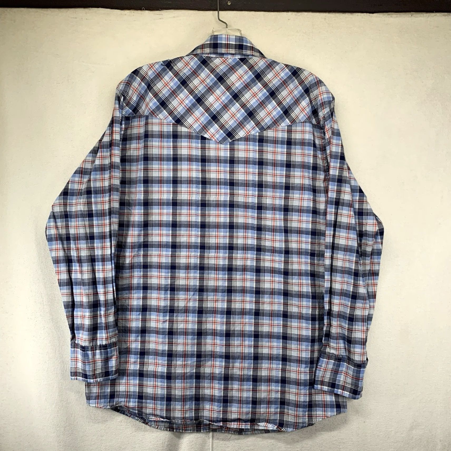 Vintage Western Pearl Snap Shirt Mens Medium Blues Red Plaid Long Sleeve Thin FLAWS Size US M / EU 48-50 / 2 - 2 Thumbnail