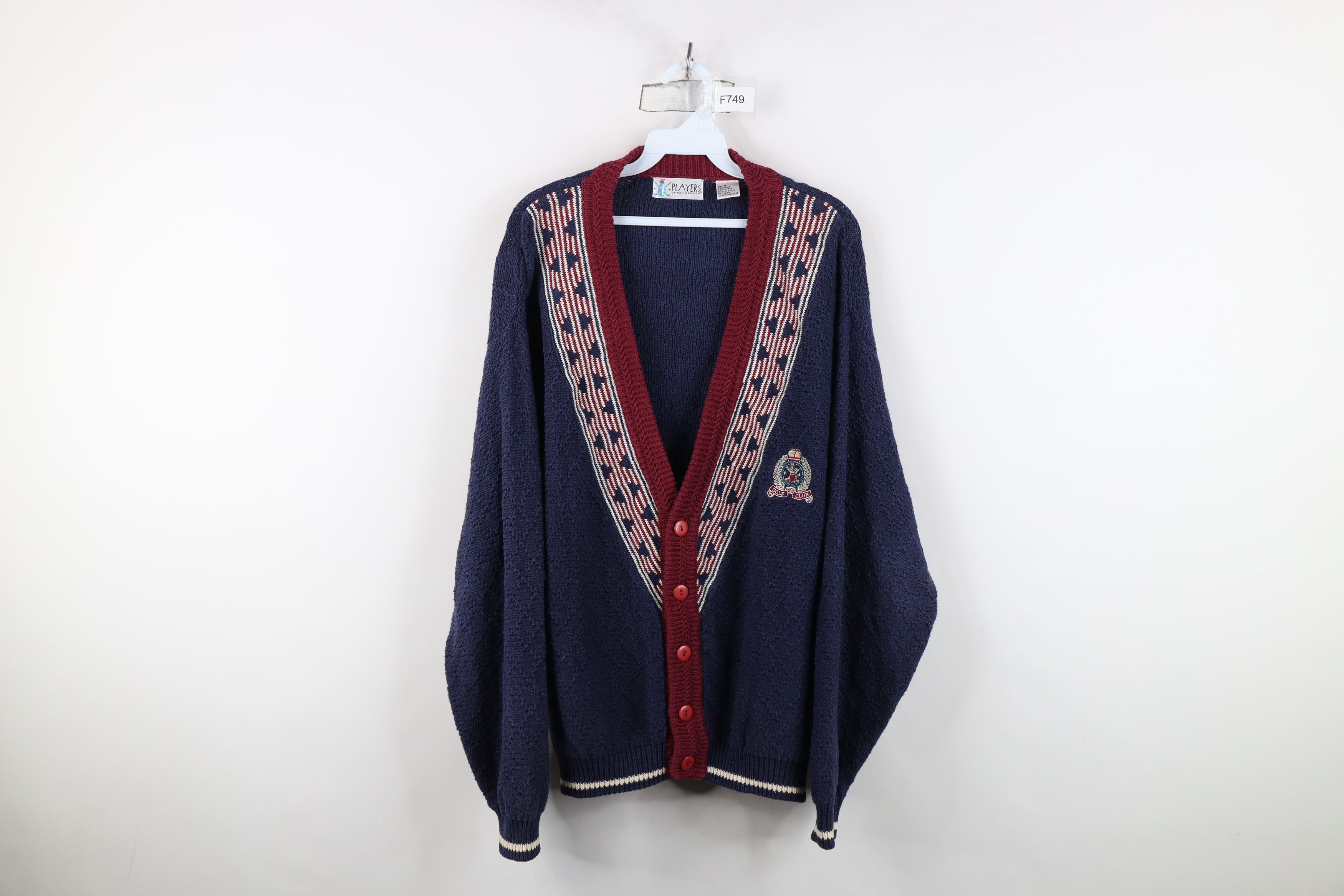 Vintage 90s Streetwear Club Diamond Knit Cardigan Sweater