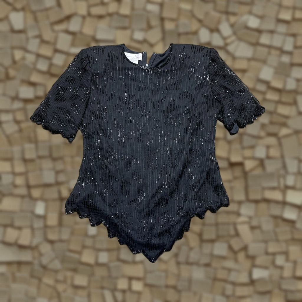 Vintage Laurence Kazar Shirt Womens Medium Black Beaded Zip Up Padded Shoulder Vintage? No. Size M / US 6-8 / IT 42-44 - 1 Thumbnail