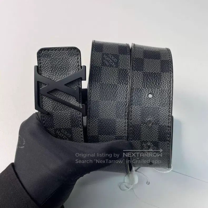 Louis Vuitton Louis Vuitton Black Checkerboard Letter Leather Belt Size ONE SIZE - 2 Thumbnail