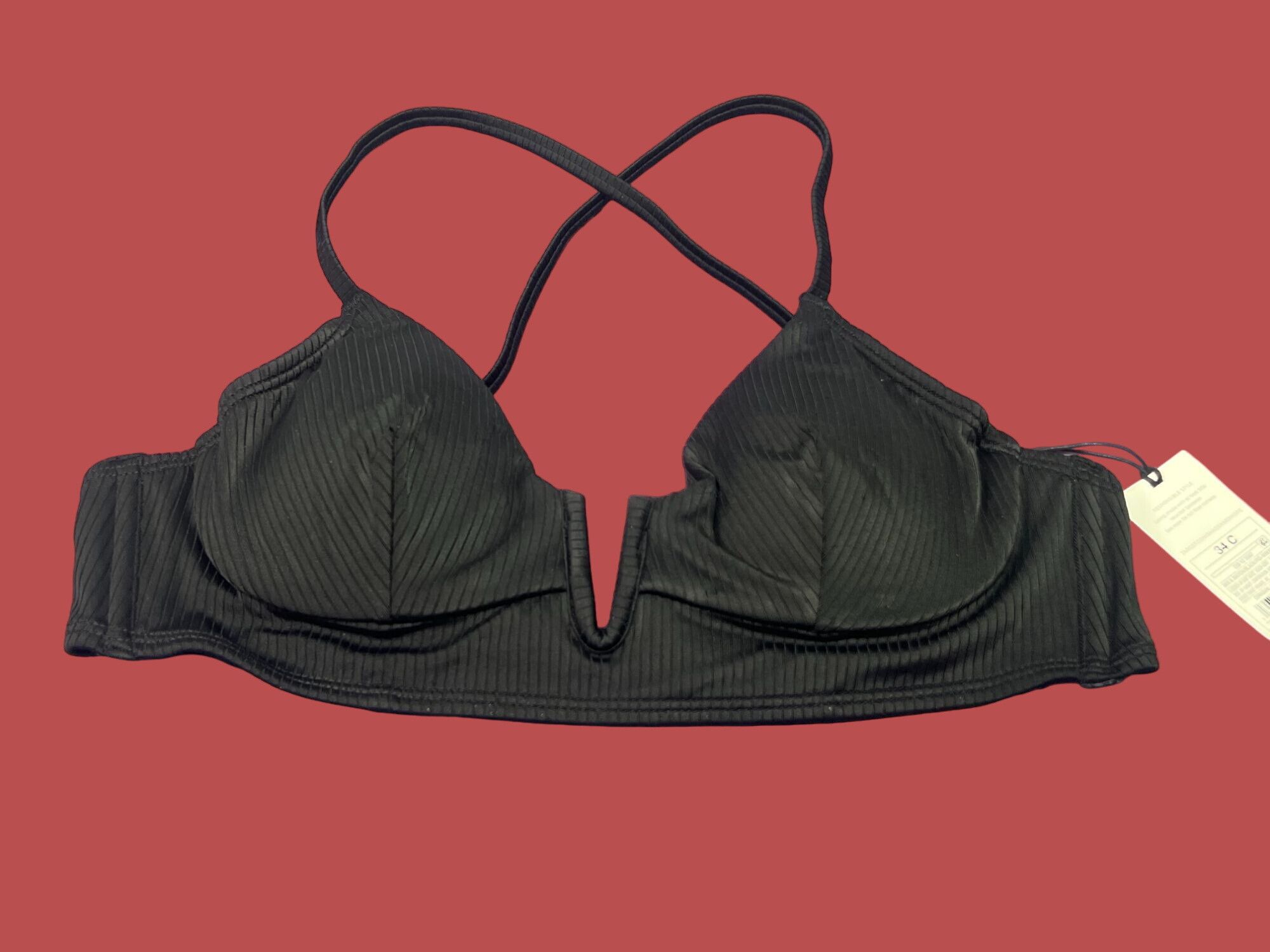 Other Shade & Shore - Women's Ribbed Longline V-Wire Bikini Top - Size ONE SIZE - 3 Thumbnail