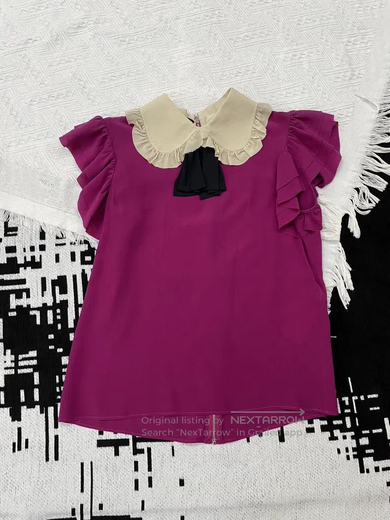 Gucci Gucci Rose pink rose red doll collar bow silk vest Size S / US 4 / IT 40 - 1 Thumbnail