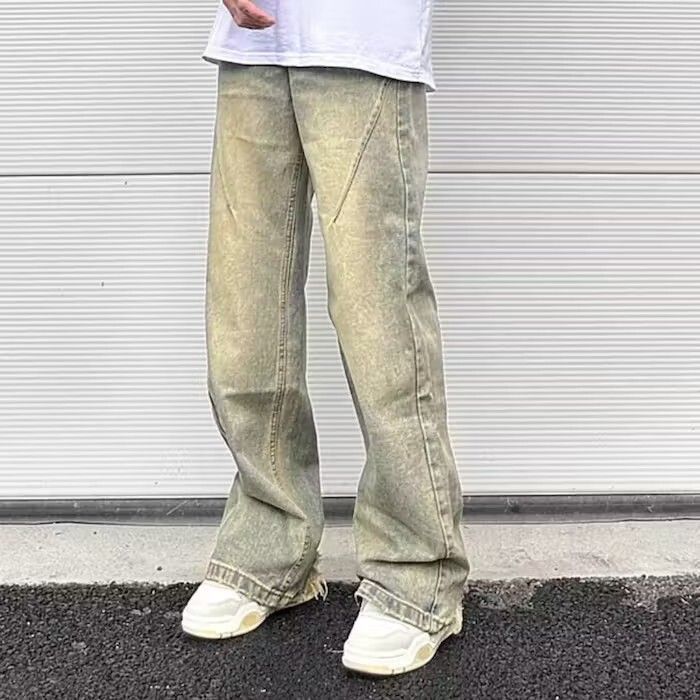 image of Distressed Denim x Jean Yellow Mud Dyed Baggy Jeans in Faded Yellow, Men's (Size 33)