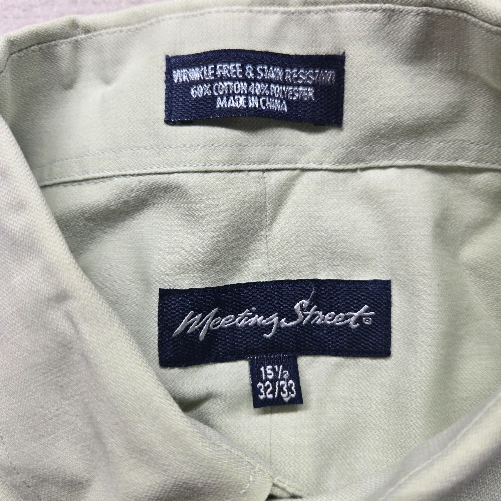 Vintage Meeting Street Shirt Adult Men 15.5 32/33 Button-Down Green Long Sleeve Solid Cotton Blend Dress Shirt Mens Size US M / EU 48-50 / 2 - 3 Thumbnail