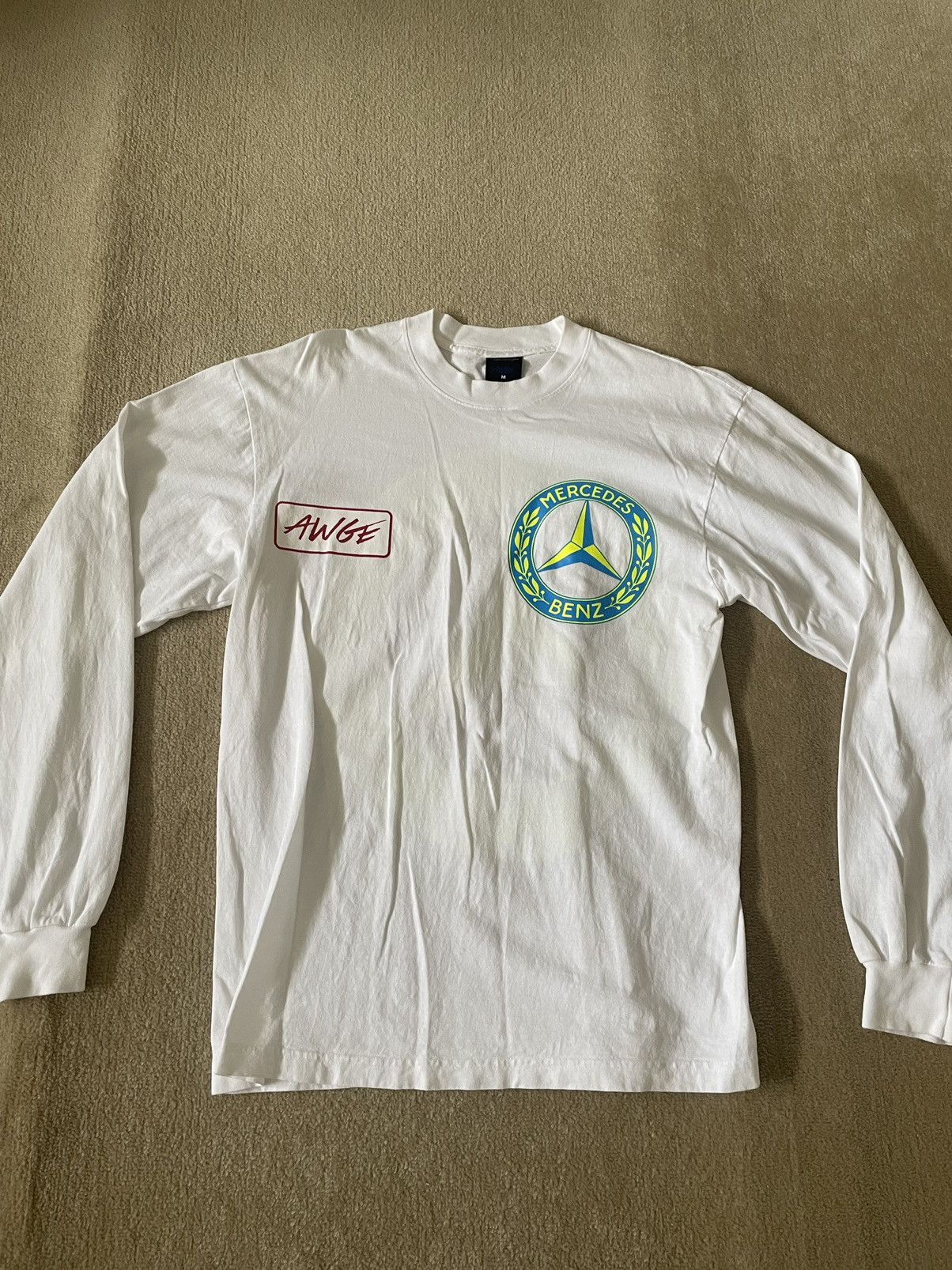 image of Awge x Mercedes Benz Long Sleeve T-Shirt in White, Men's (Size Medium)