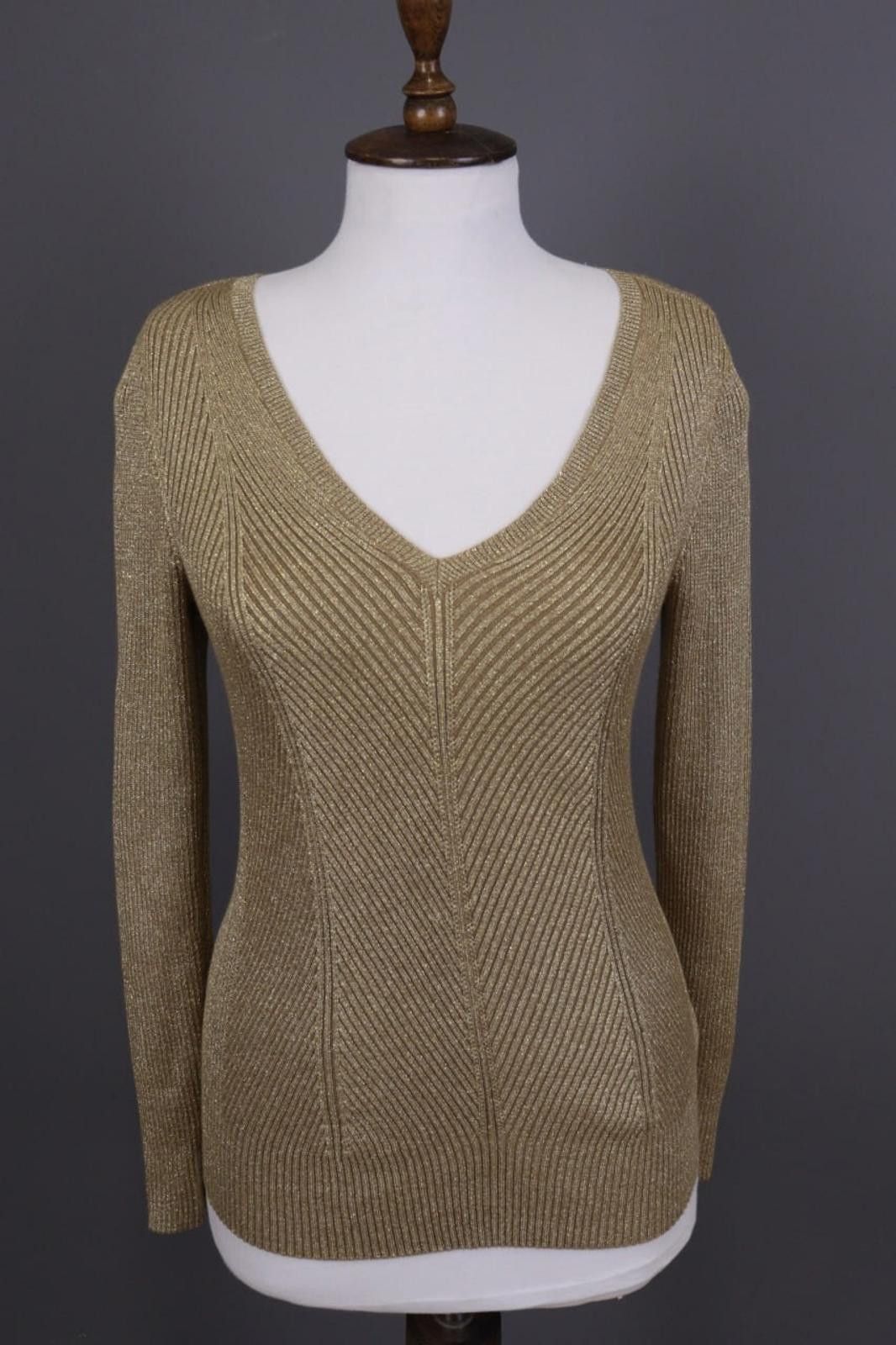 Lauren Ralph Lauren Lauren Ralph Lauren Brown Ribbed V-Neck Knit Sweater Size S Size S / US 4 / IT 40 - 1 Thumbnail