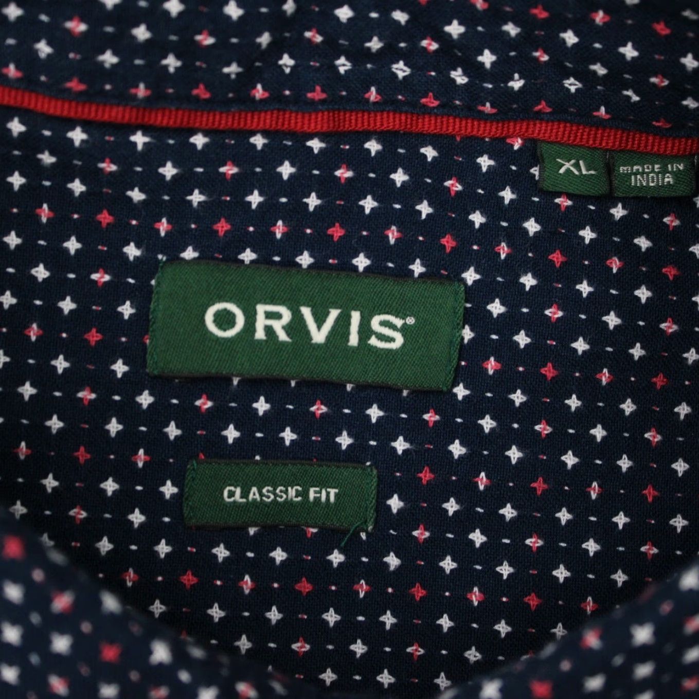 Orvis Orvis Shirt Mens XL Blue Geometric Classic Fit Cotton S/S Button-Down Size US XL / EU 56 / 4 - 7 Thumbnail