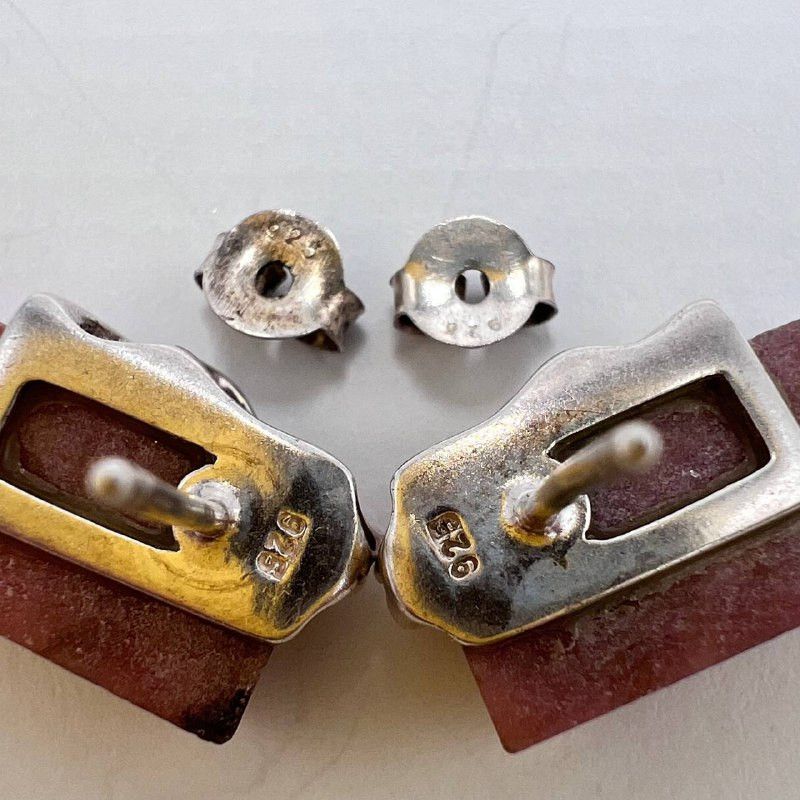 Sterling Silver Sterling Silver 925 Rhodonite Stud Earrings Handmade Size ONE SIZE - 3 Thumbnail