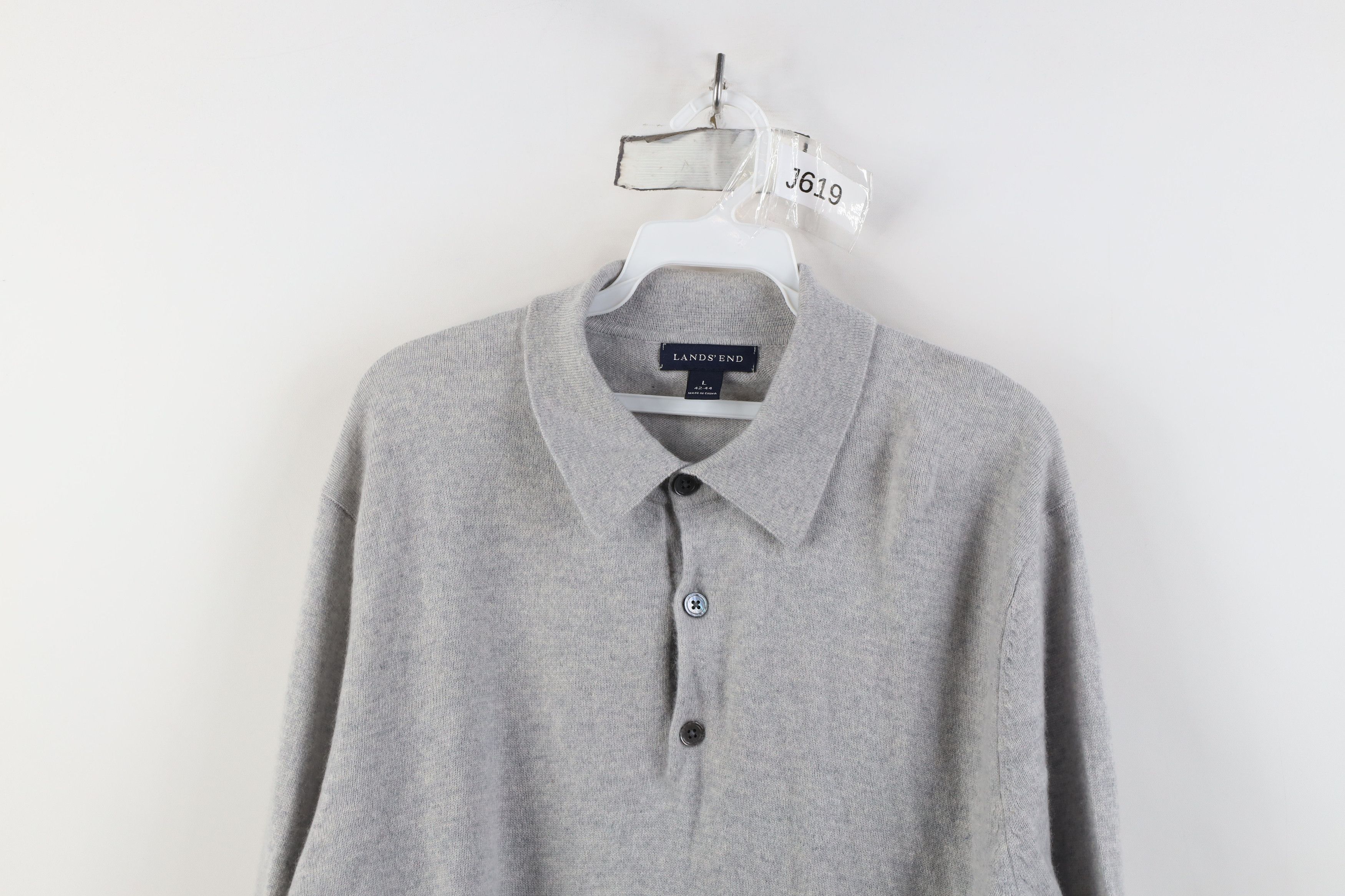 Lands' End Vintage 90s Lands End Cashmere Knit Collared Sweater Gray Size US L / EU 52-54 / 3 - 2 Thumbnail