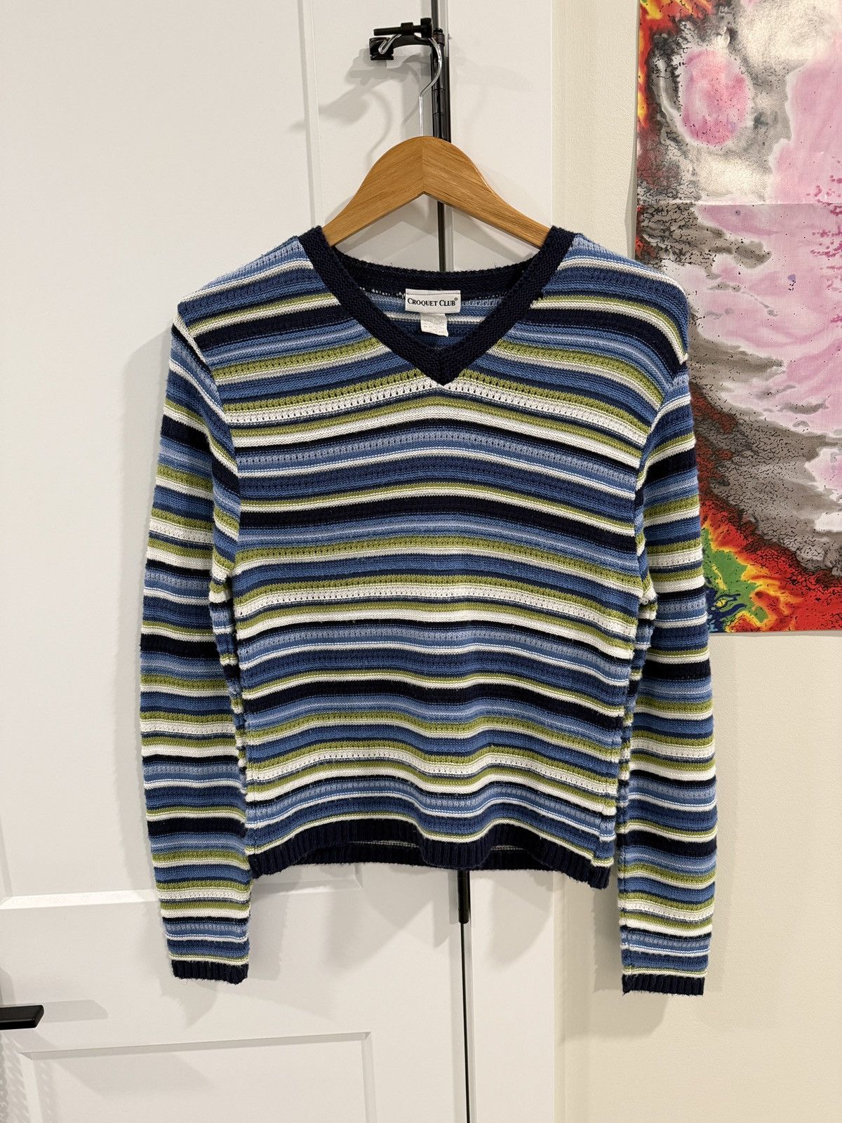 Other Vintage Croquet Club Women Striped Knit Sweater Made In USA Size L / US 10 / IT 46 - 1 Thumbnail