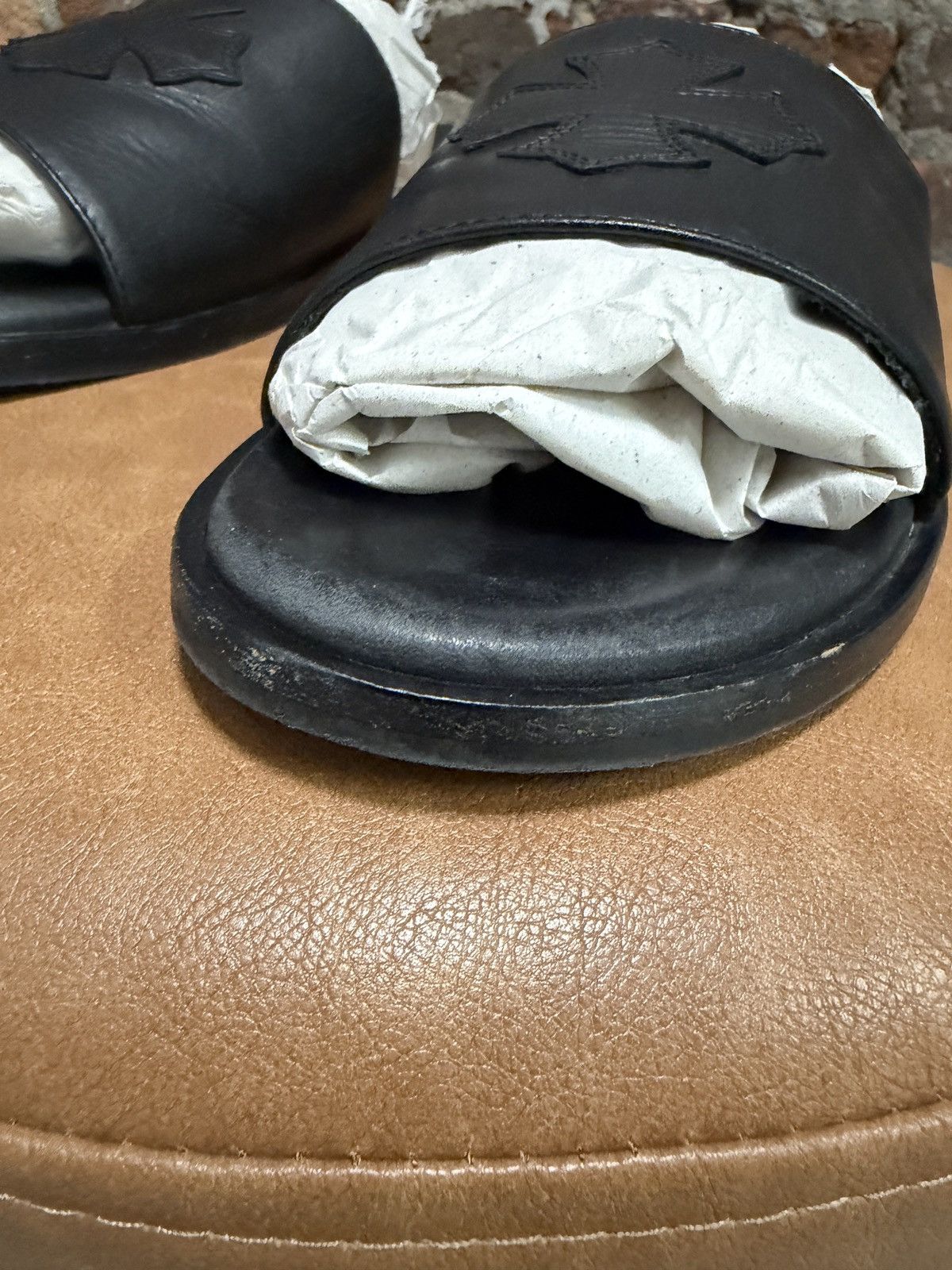 Chrome Hearts Chrome Hearts Leather Slides Black Size US 12 / EU 45 - 6 Thumbnail
