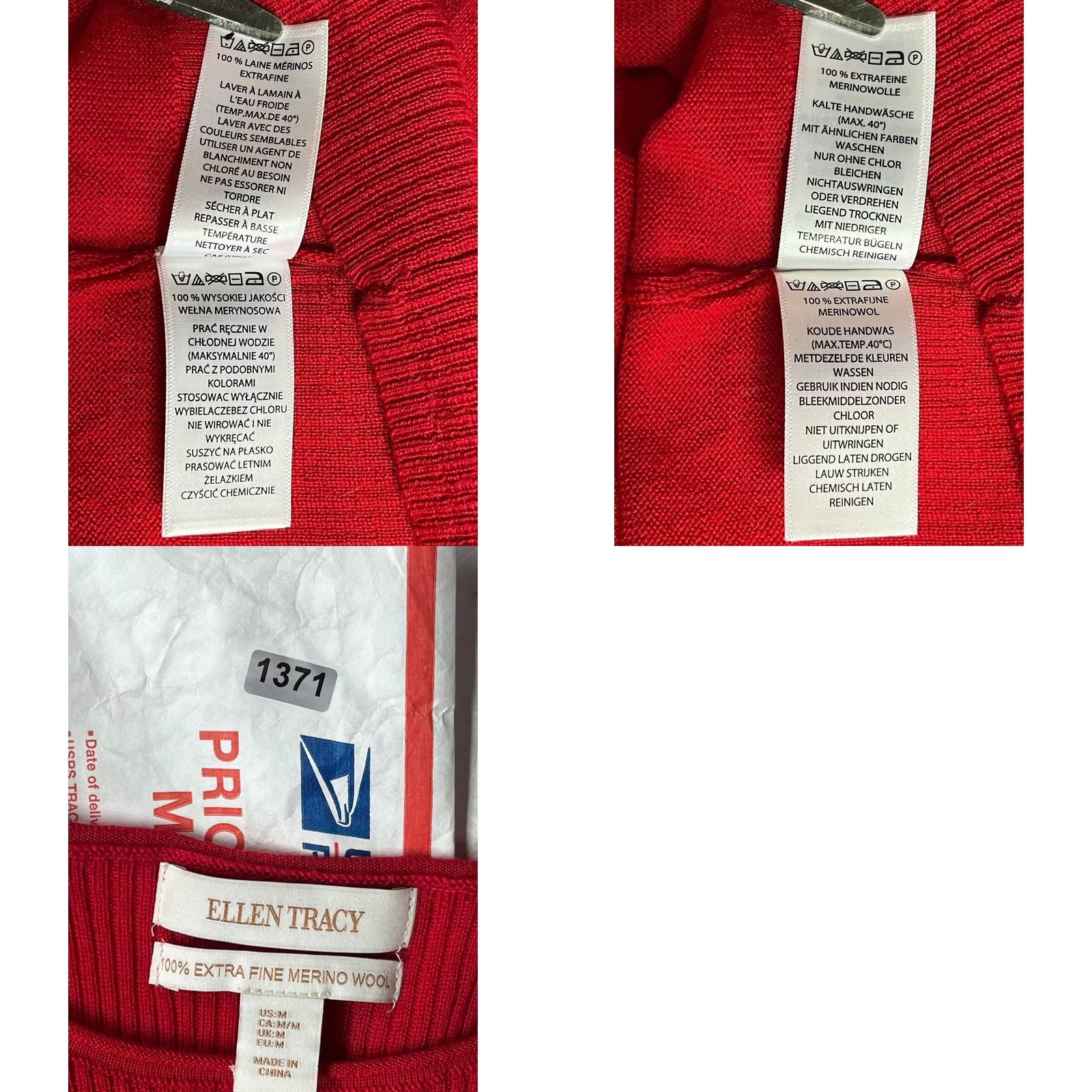 Ellen Tracy Ellen Tracy Womens Red V-Neck Knit Long Sleeve Sweater M Extrafine Merino Wool Size M / US 6-8 / IT 42-44 - 8 Thumbnail