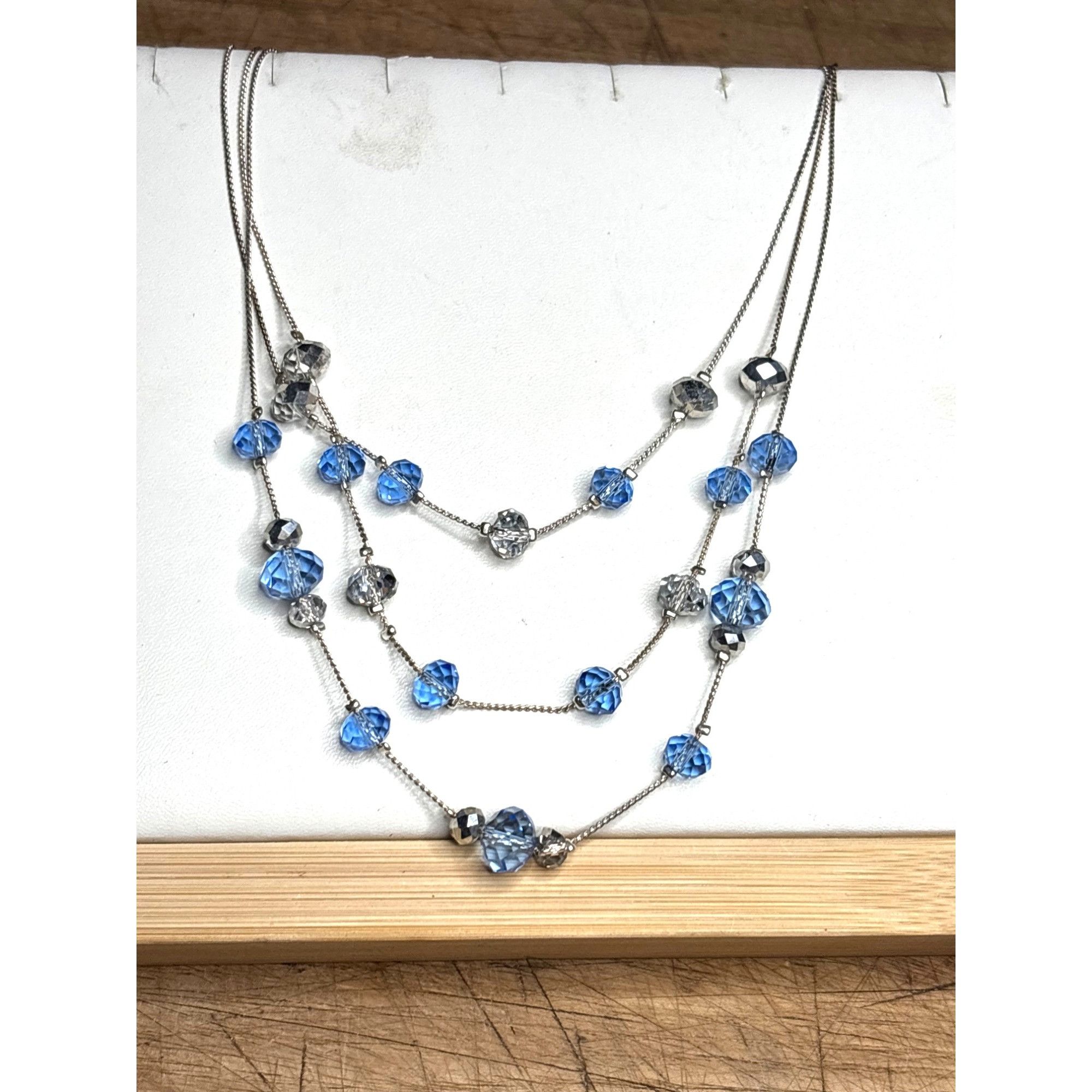 Other Multi-Strand Silver Necklace With Blue & Clear Beads Size ONE SIZE - 1 Thumbnail