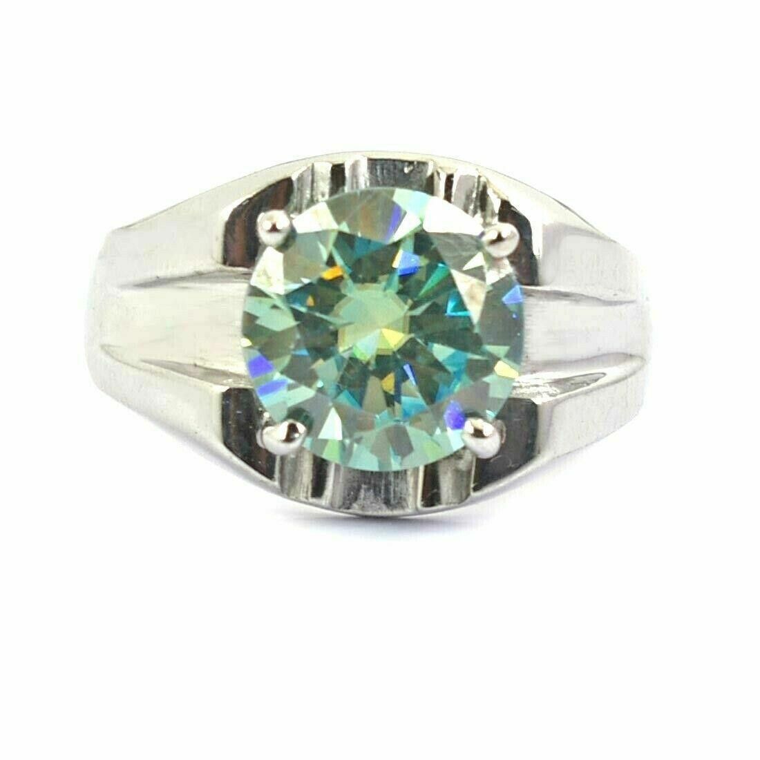 Handmade MensHand Made Sterling Emerald Cut Blue Diamond Ring 4 Cts Size ONE SIZE - 1 Thumbnail