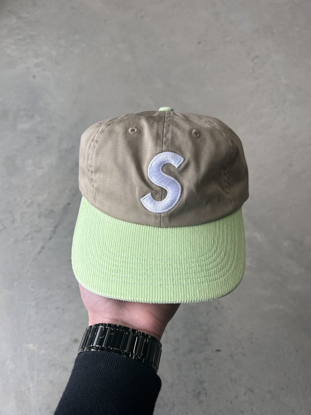 image of Supreme S Logo 6-Panel Hat Tan Light Green, Men's