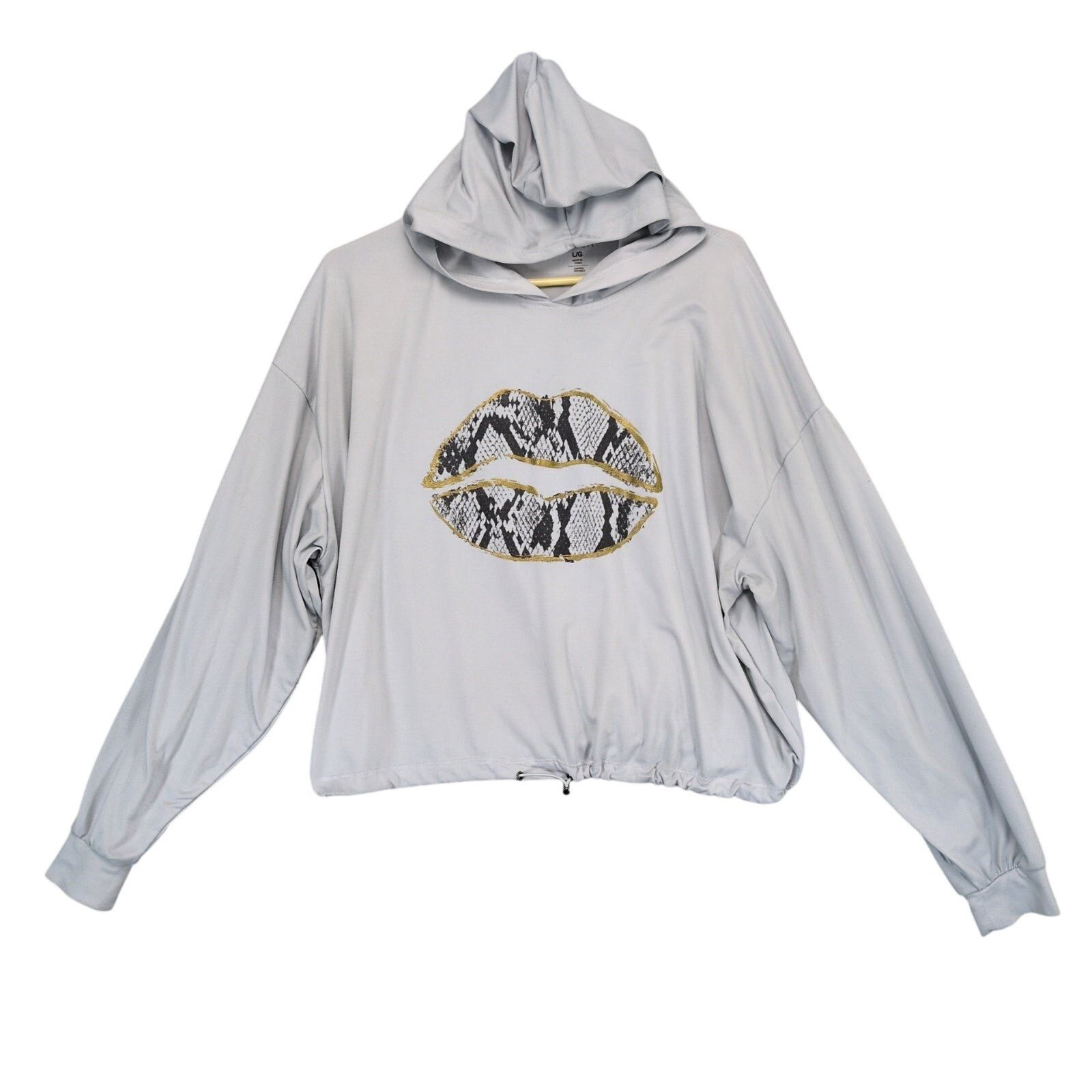 Other UK2LA Women's L Snakeskin Gold Lips Gray Cropped Hoodie Top Size L / US 10 / IT 46 - 1 Thumbnail