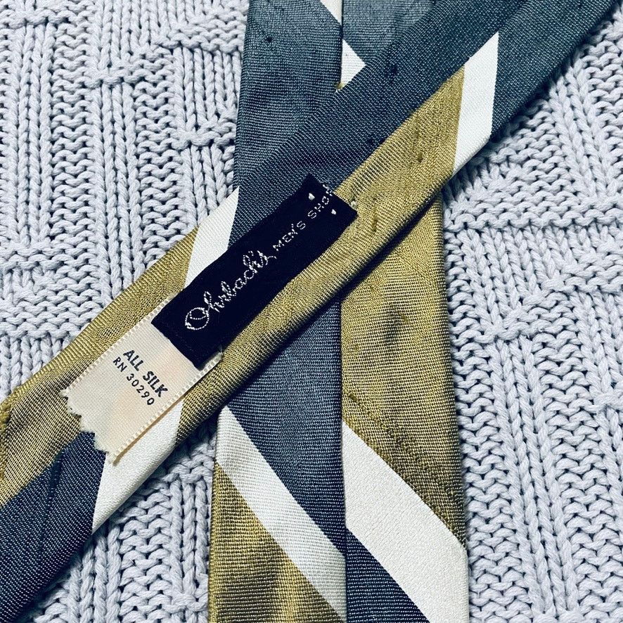 Vintage Vintage Ohrbach's green and silver striped slim silk tie Size ONE SIZE - 3 Thumbnail