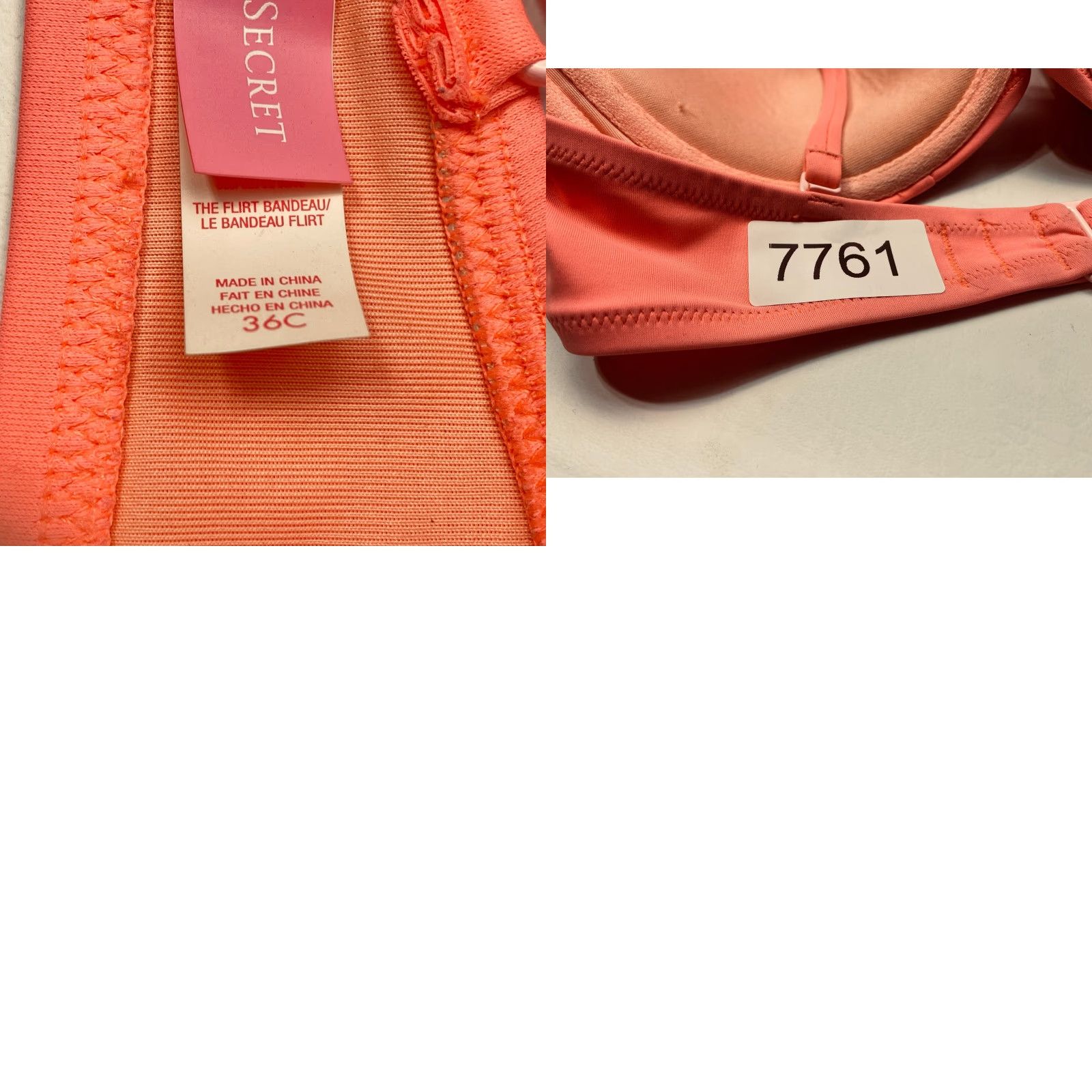 Victoria's Secret Victoria's Secret Bra 36C Push Up Padded Pink Black Trim 7761 - Women, Underwired, Lace, Solid, Nylon Blend, Hand Wash Only Size ONE SIZE - 8 Thumbnail