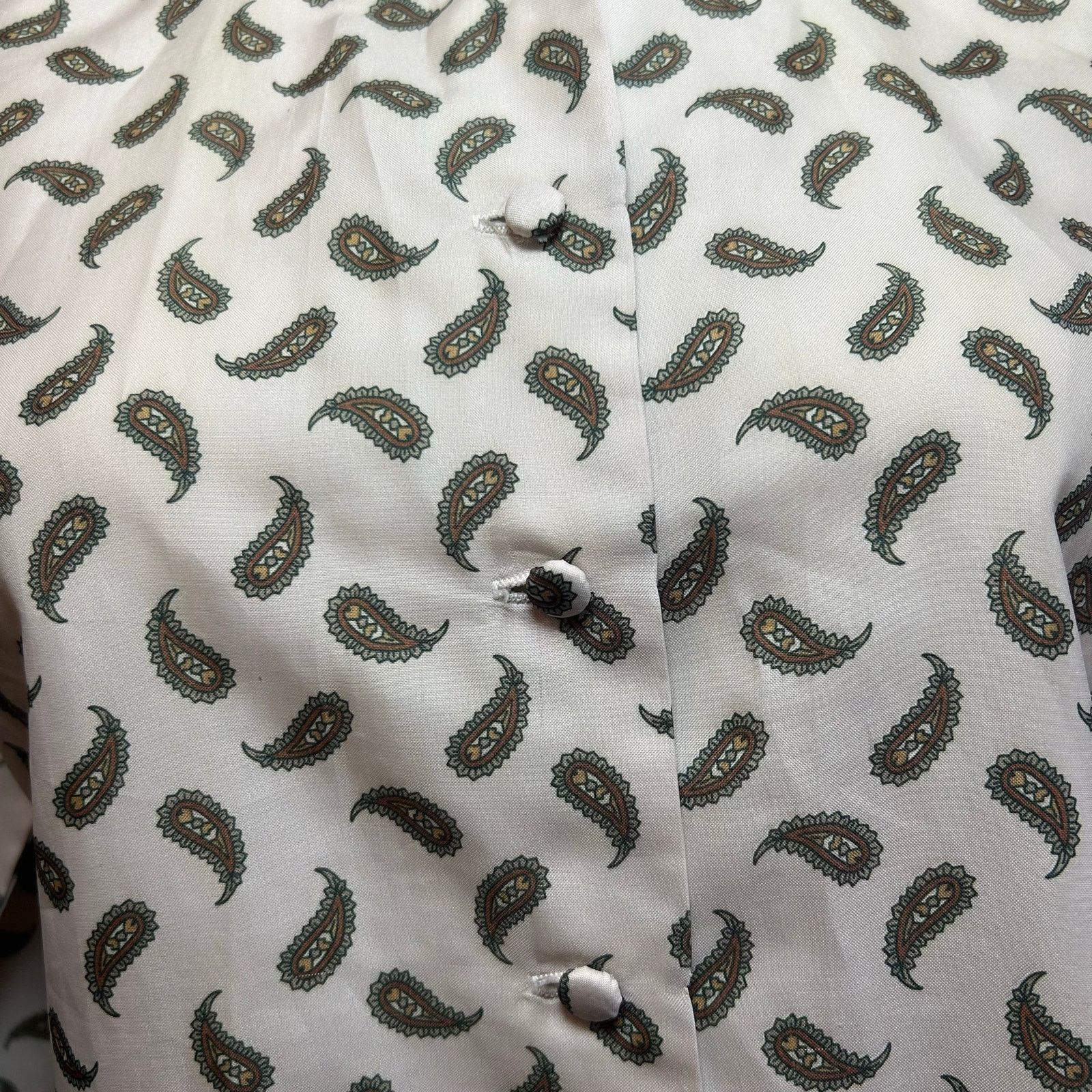 Handmade VTG 90s White Green Paisley Top Cloth Button Whimsigoth Boho Size M / US 6-8 / IT 42-44 - 19 Thumbnail
