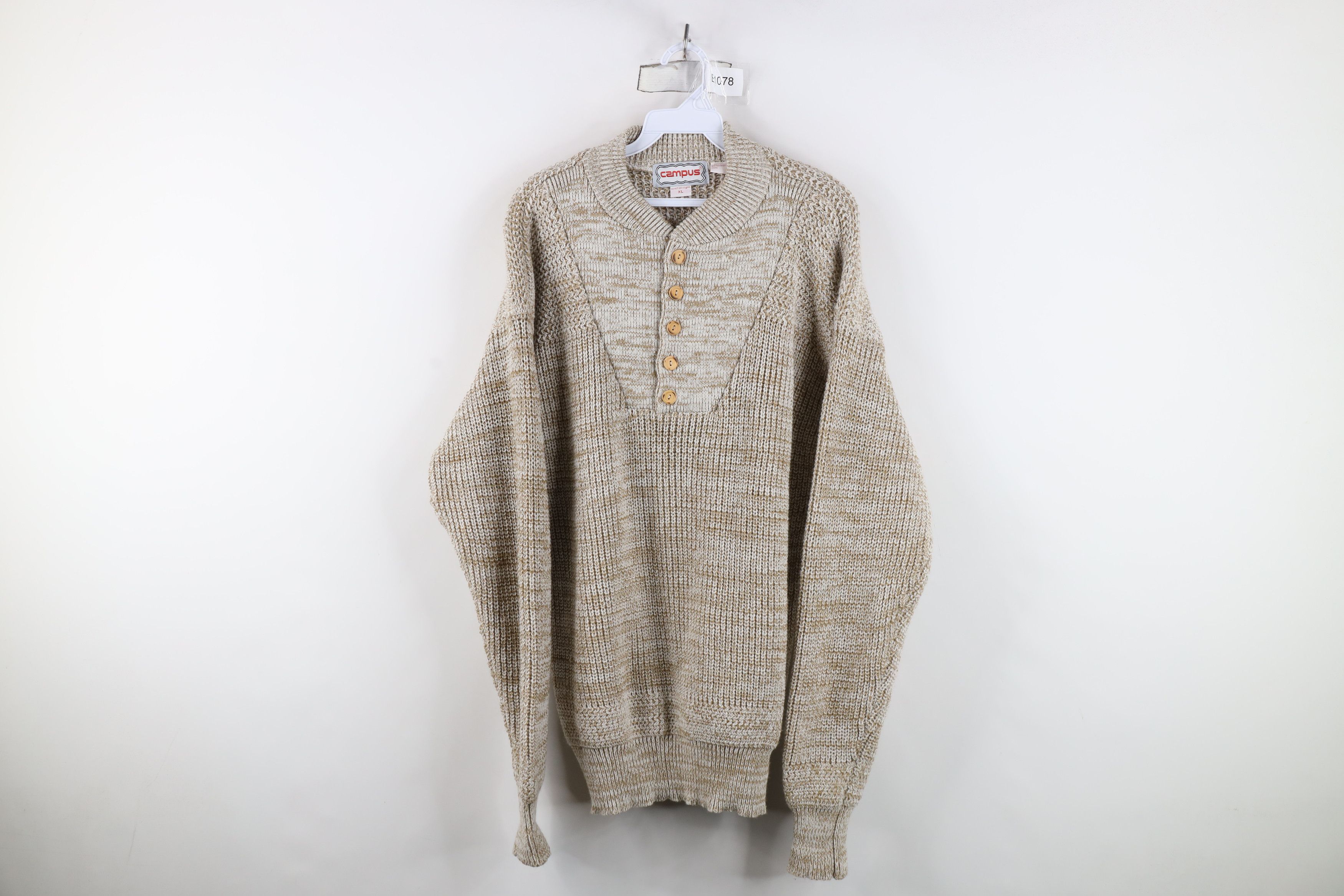 Vintage Vintage 70s Streetwear Chunky Ribbed Knit Henley Sweater Size US XL / EU 56 / 4 - 1 Thumbnail