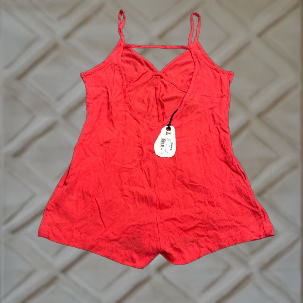 prAna Romper Shirt Womens XS Red V-Neck Backless Bohemian Beach Summer NWT