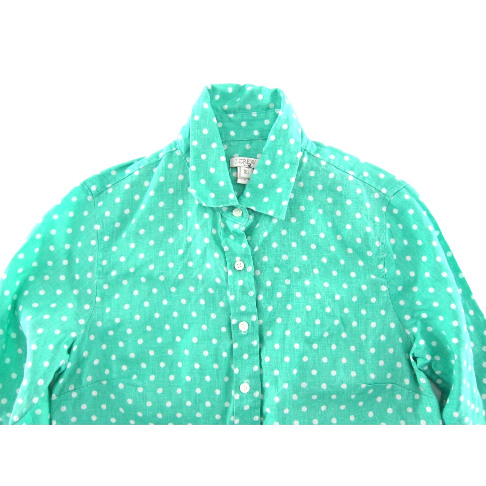J.Crew J.CREW Button-Up Linen Aqua Blue White Polka Dot Collar Long Sleeve Blouse XS Women’s Regular 100% Linen Size XS / US 0-2 / IT 36-38 - 4 Thumbnail