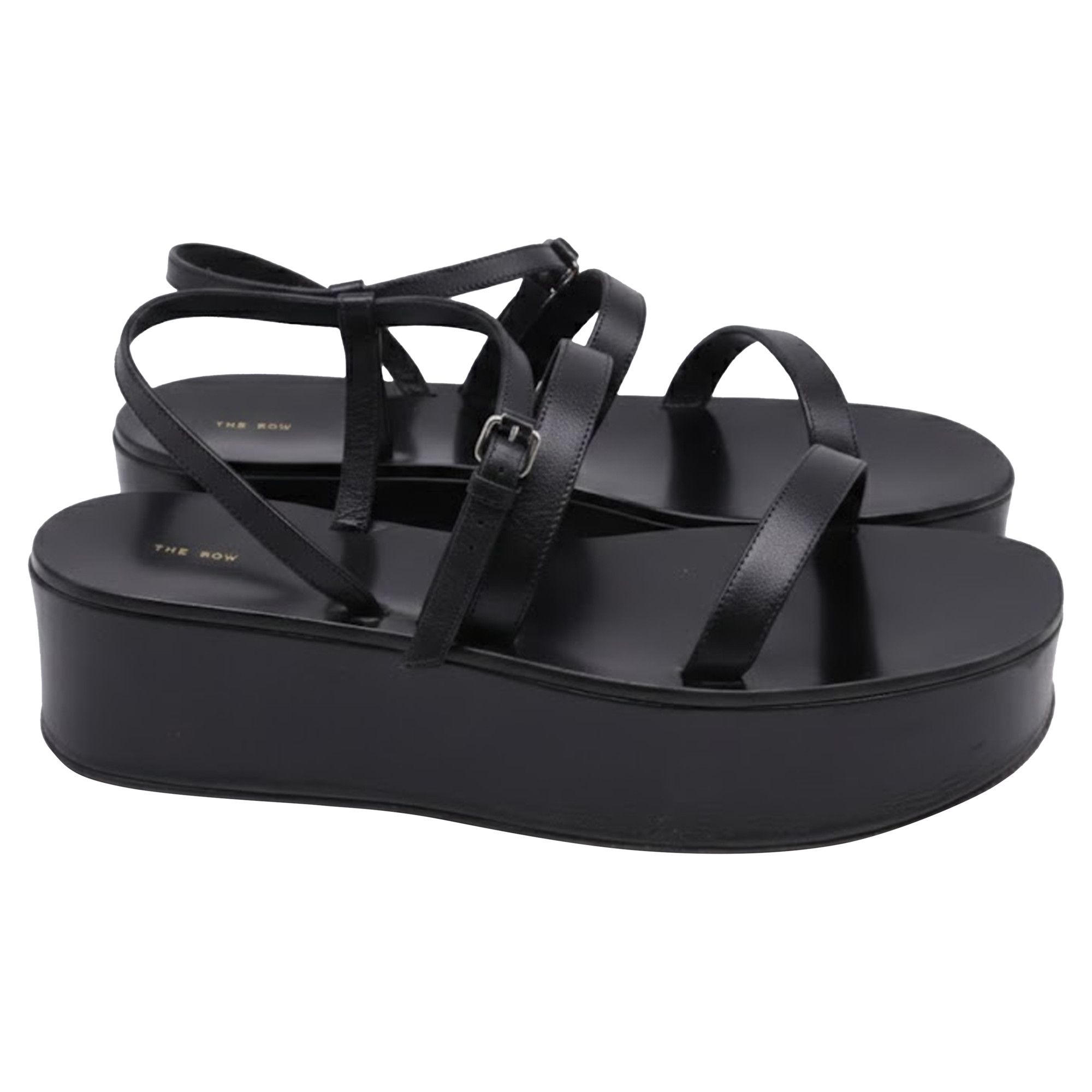The Row The Row Wedge Platform Sandals in Black Leather Size US 10.5 / IT 40.5 - 1 Thumbnail
