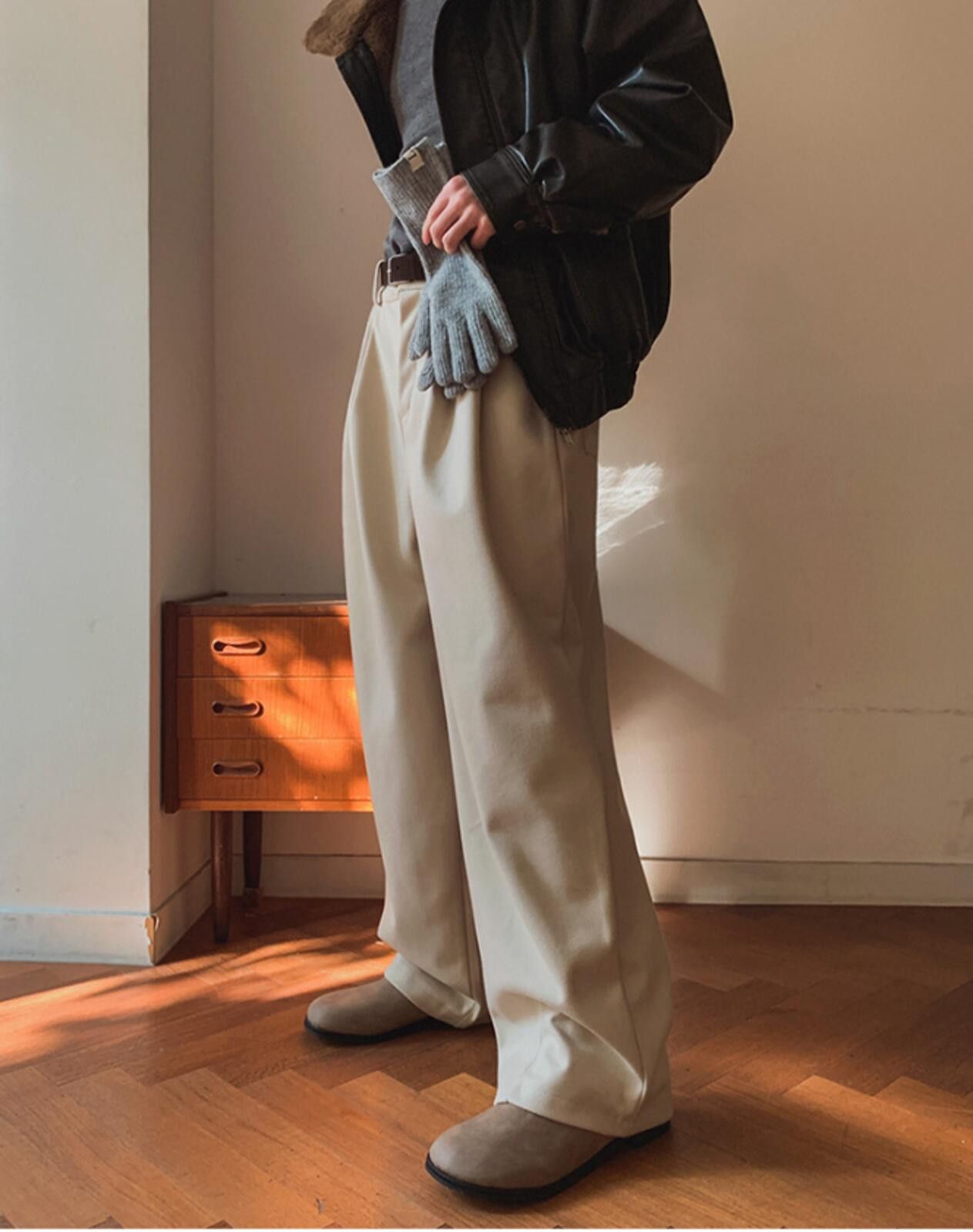 Other Beige Wide Leg Pants, Men's Relaxed Fit Trousers Size US 32 / EU 48 - 8 Thumbnail