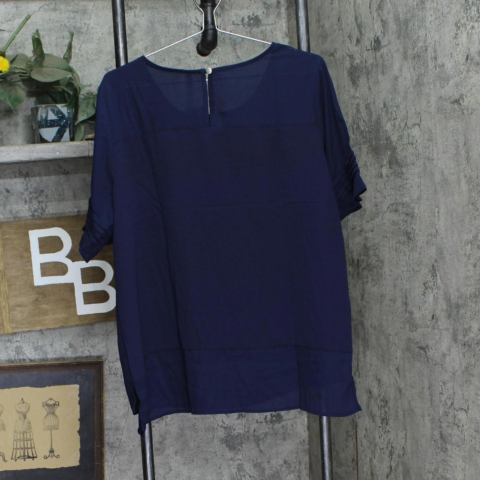 Other Nwt Ny Collection Plus Size Blouse Wcru0966 Navy Blue 1x Size XL / US 12-14 / IT 48-50 - 2 Thumbnail