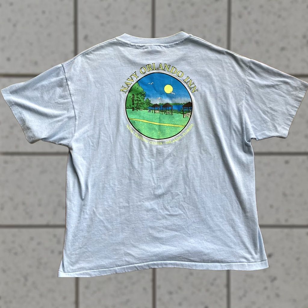 Hanes VINTAGE Hanes T-Shirt Navy 80s 90s US Military Naval Training Center Orlando Mens XL Blue Short Sleeve Men XS? Size US XL / EU 56 / 4 - 1 Thumbnail