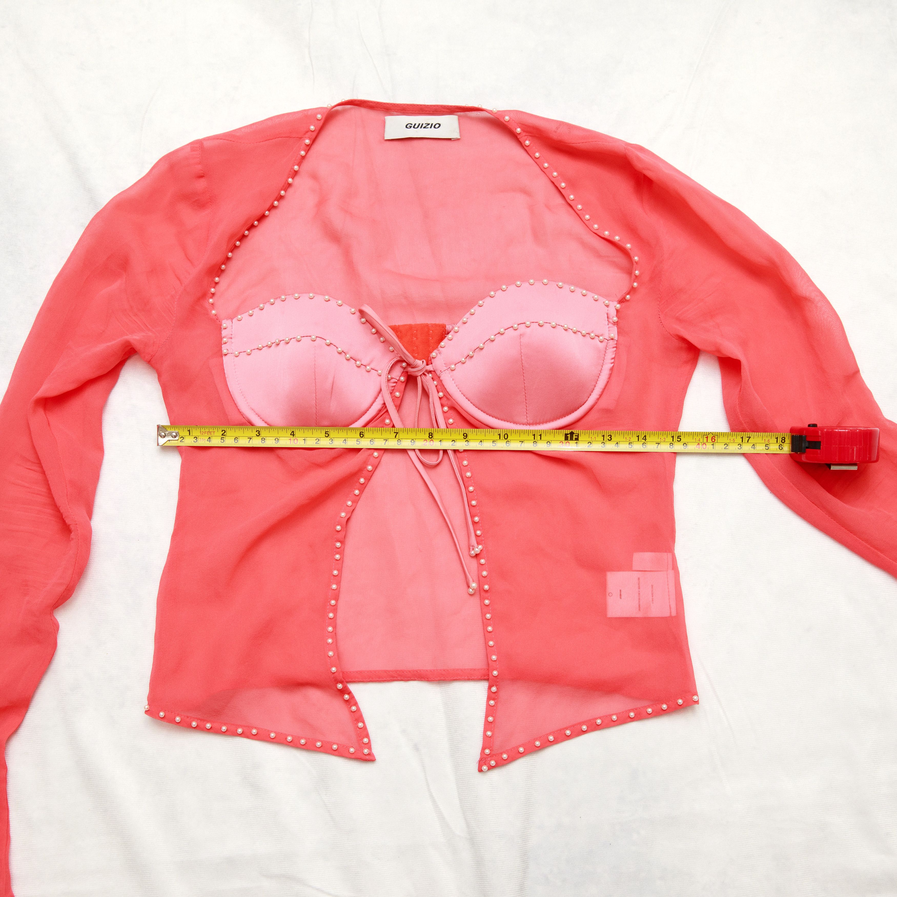 Guizio Danielle Guizio Long Sleeve Pearl Trim Top In Punch Silk Size XS / US 0-2 / IT 36-38 - 10 Thumbnail