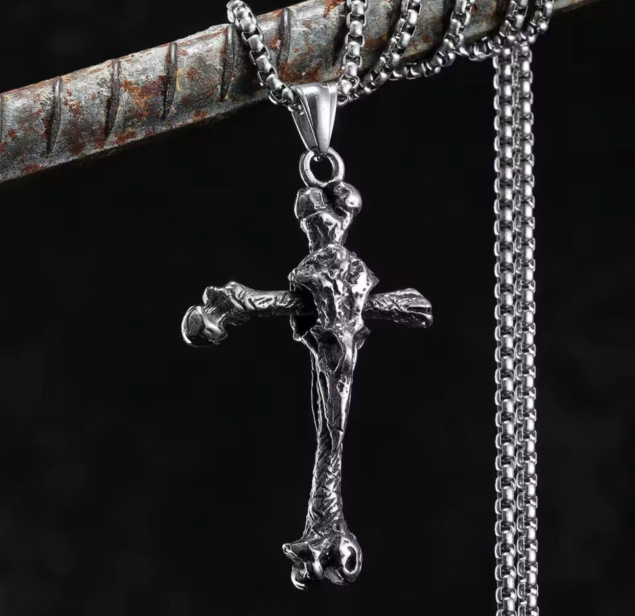 Other Crow Bone Cross Stainless Steel Amulets Pendant Chain Size ONE SIZE - 1 Thumbnail