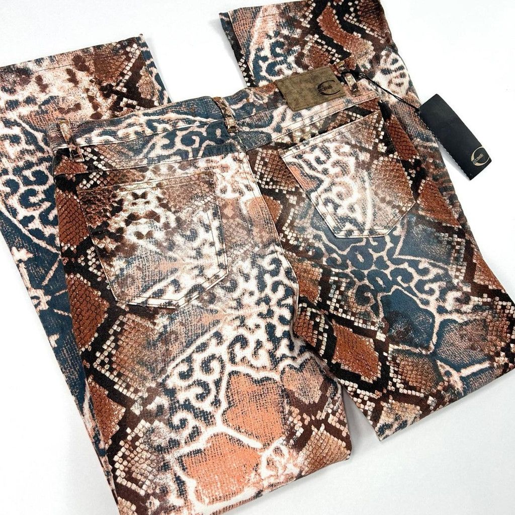 Just Cavalli NWT y2k Cavalli orange and blue snakeskin geometric jeans Size 30" / US 8 / IT 44 - 5 Thumbnail